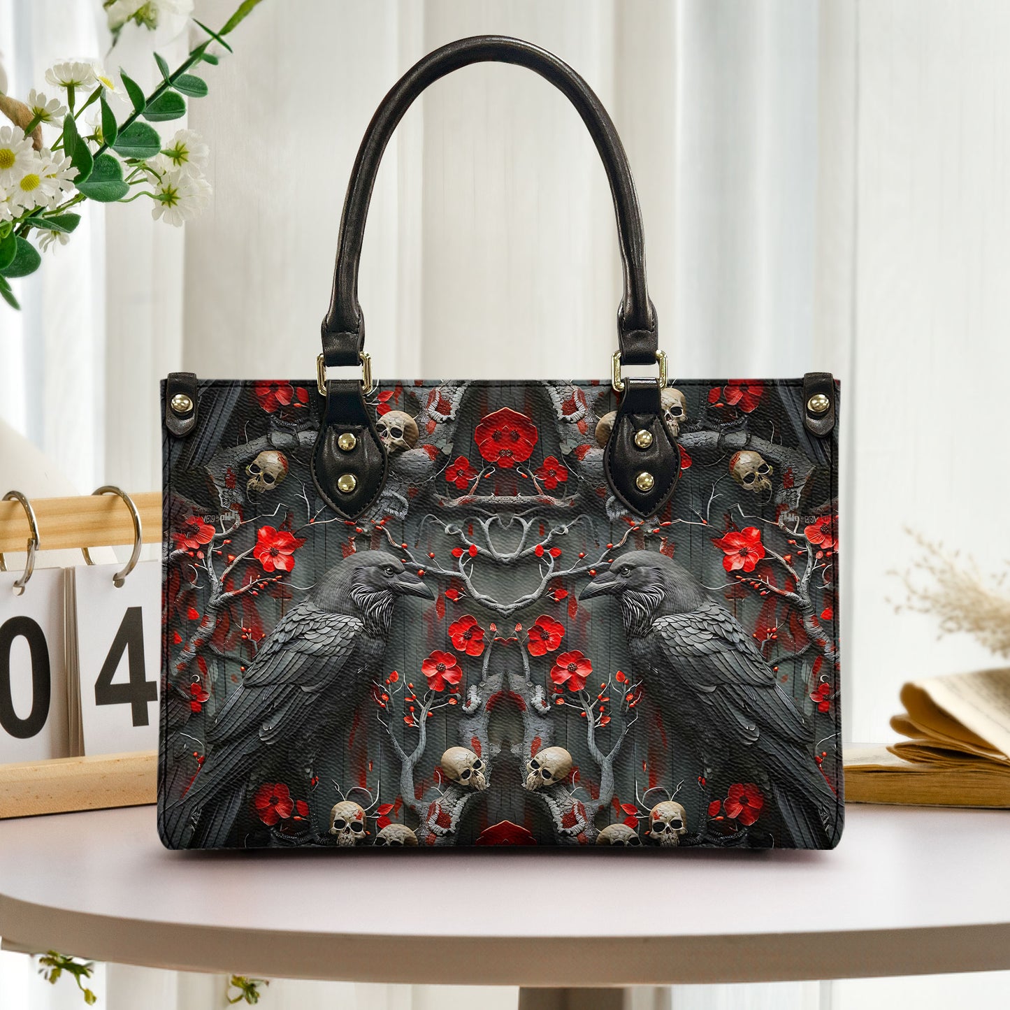 Gothic Raven & Skull Gothic Leather Handbag & Wallet Set