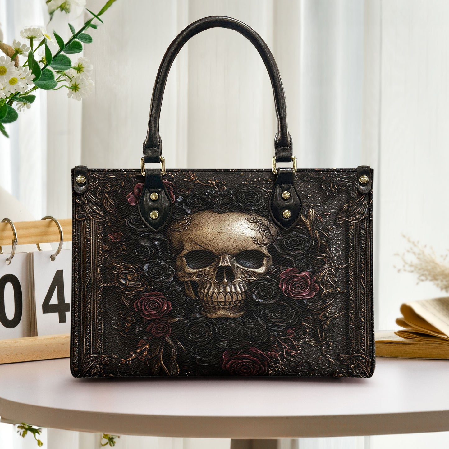 Gothic Skull Roses Leather Handbag & Wallet Set