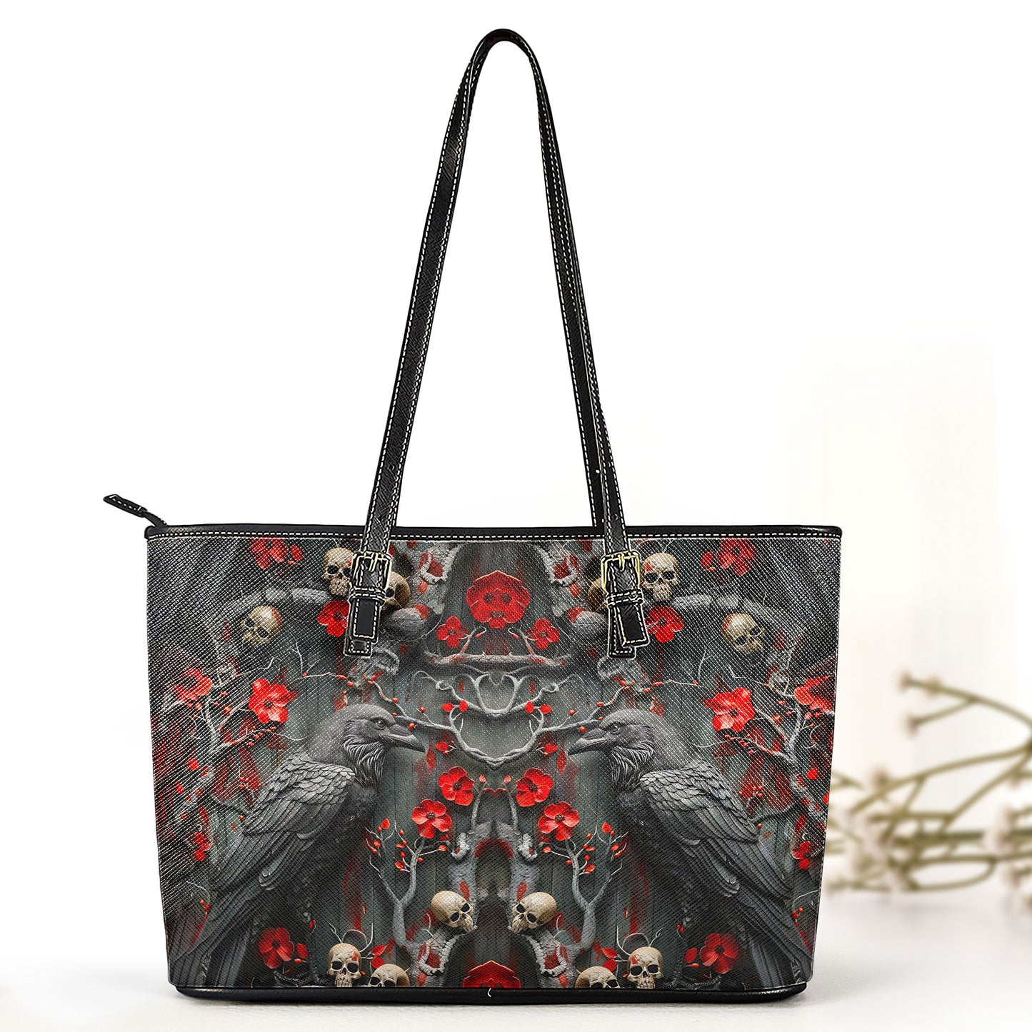 Gothic Raven & Skull Gothic Leather Handbag & Wallet Set