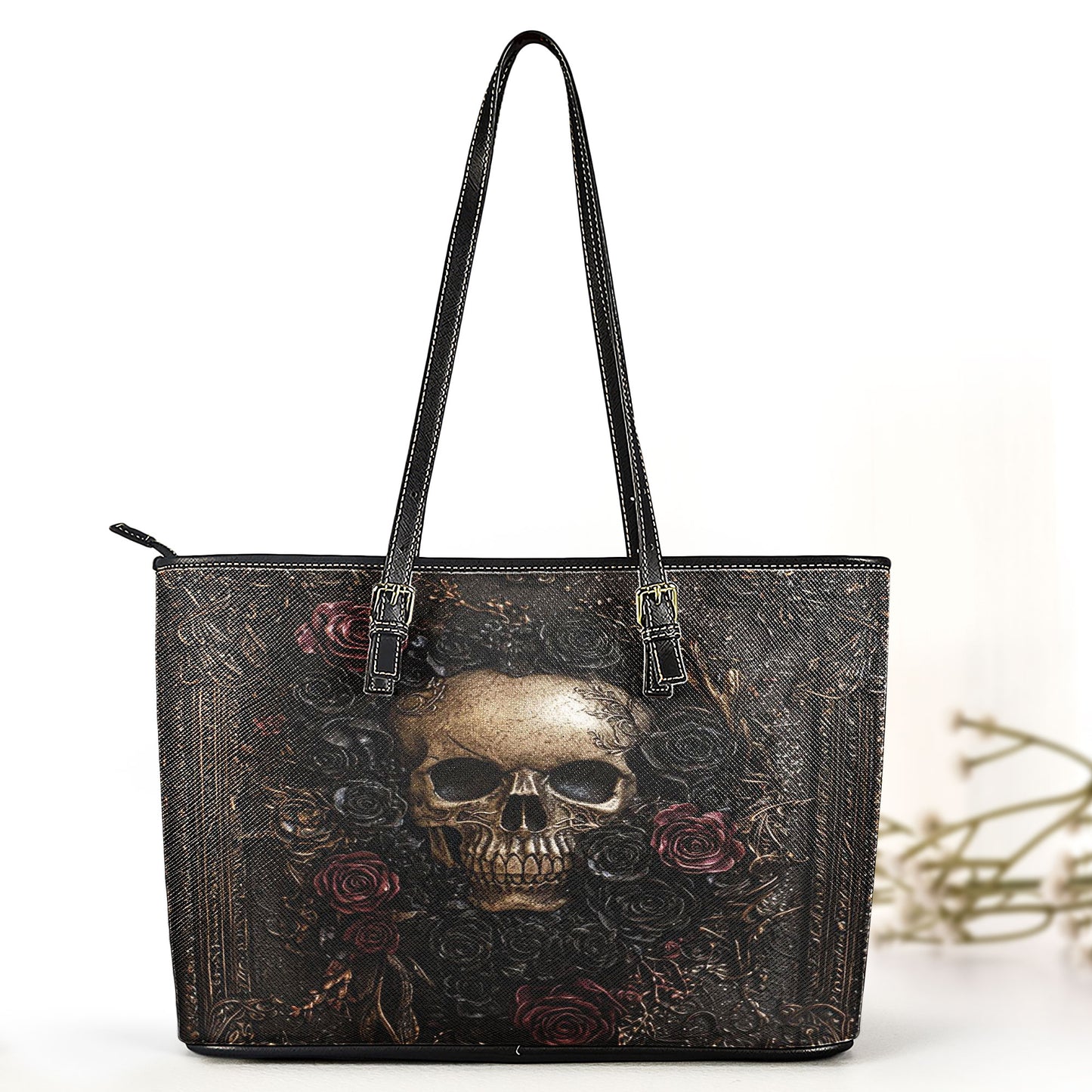 Gothic Skull Roses Leather Handbag & Wallet Set