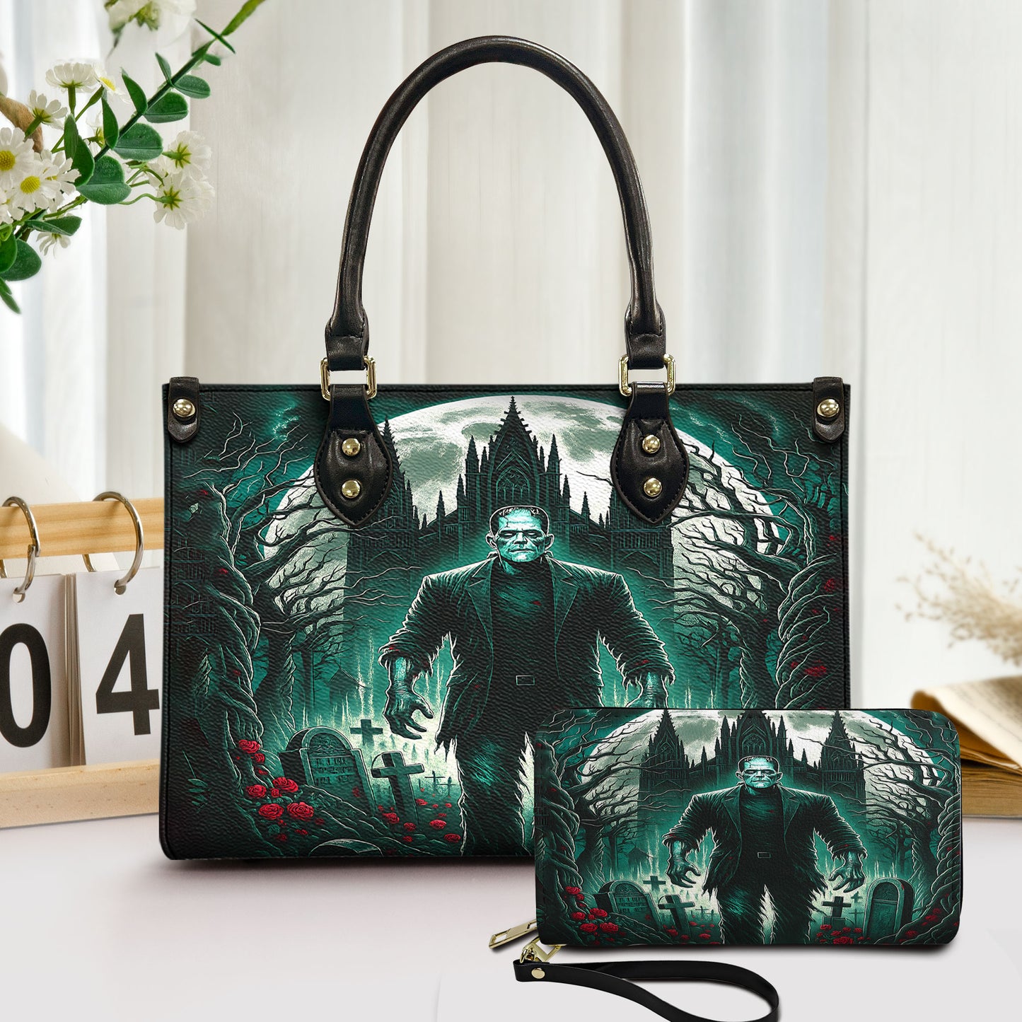 Frankenstein Gothic Castle Leather Handbag & Wallet Set – Dark Horror Fashion