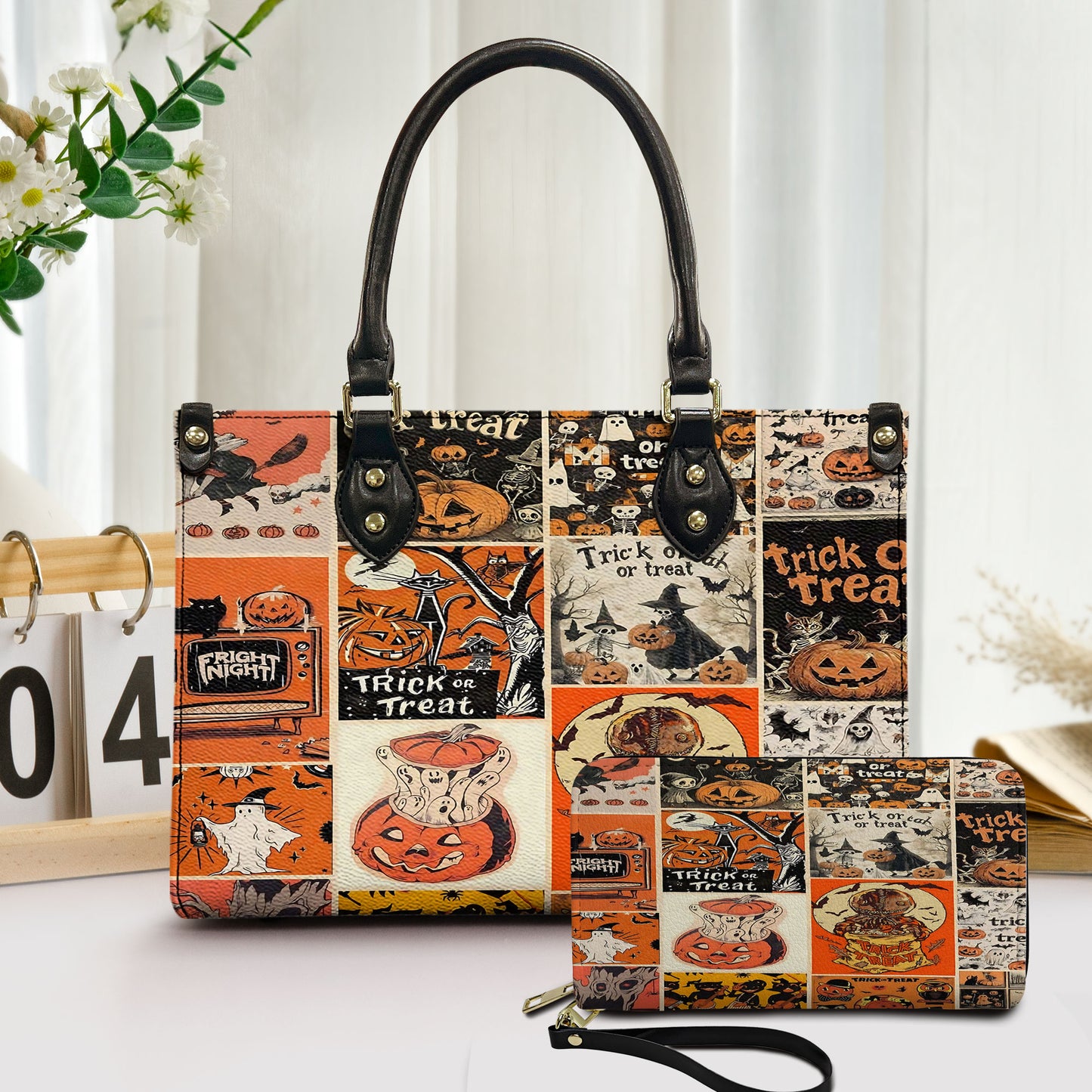 Vintage Halloween Patchwork Leather HandBag – Trick or Treat Edition 🎃🕸️