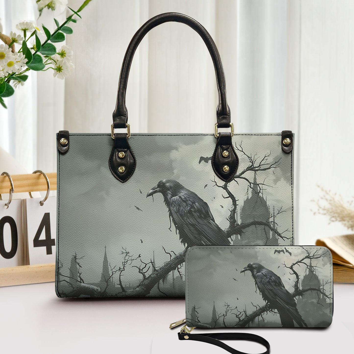 The Raven Gothic Leather Handbag & Wallet Set – Dark Literature Inspired