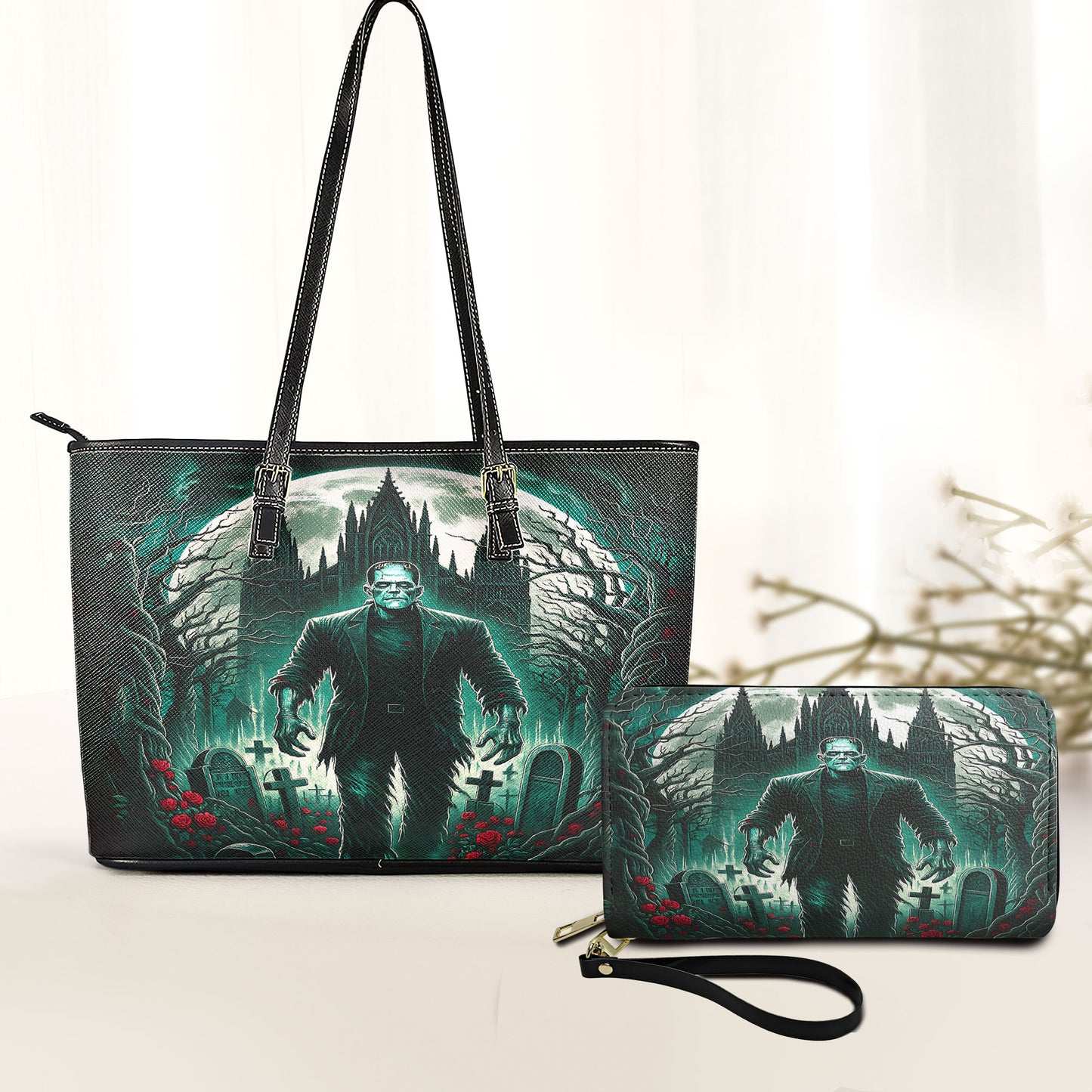 Frankenstein Gothic Castle Leather Handbag & Wallet Set – Dark Horror Fashion