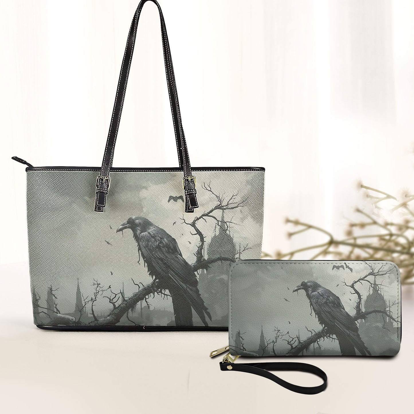 The Raven Gothic Leather Handbag & Wallet Set – Dark Literature Inspired