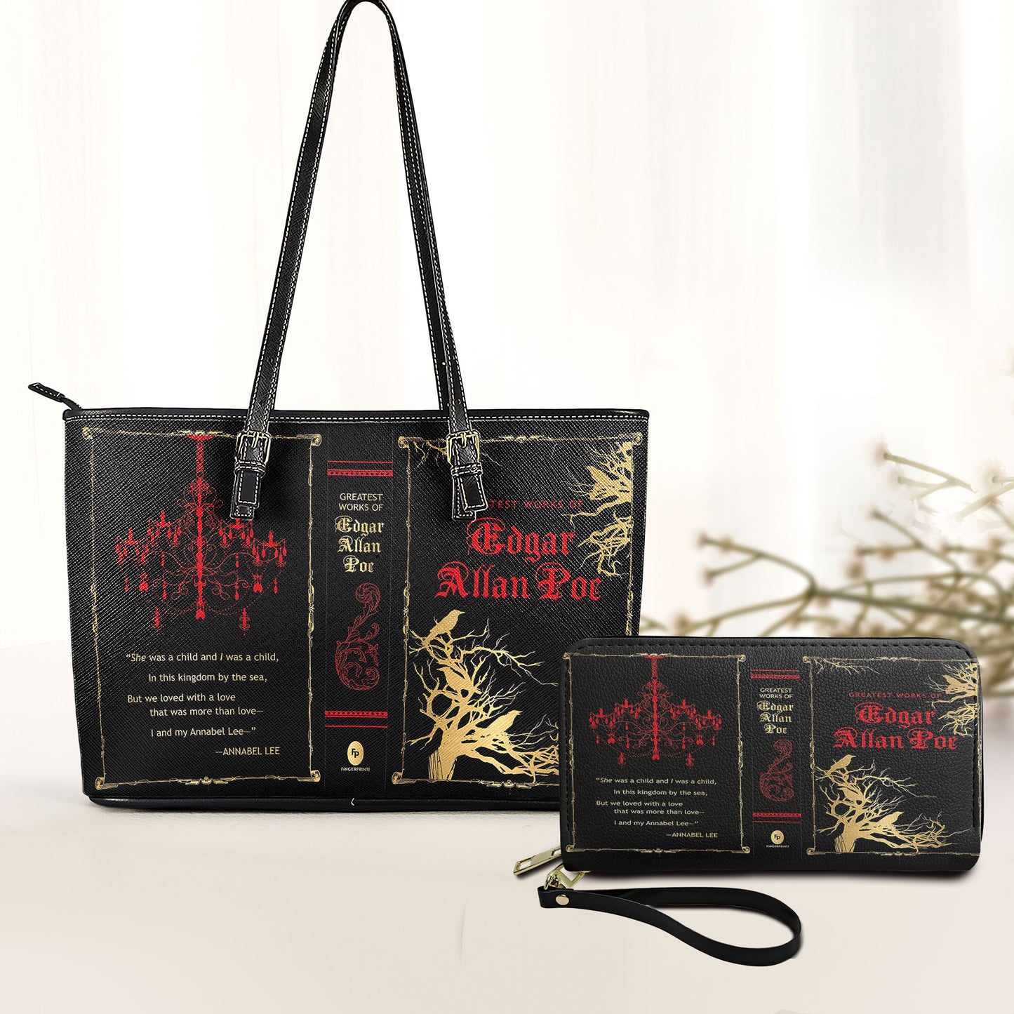 Edgar Allan Poe Gothic Leather Handbag & Wallet Set – Literary Inspired Fashion