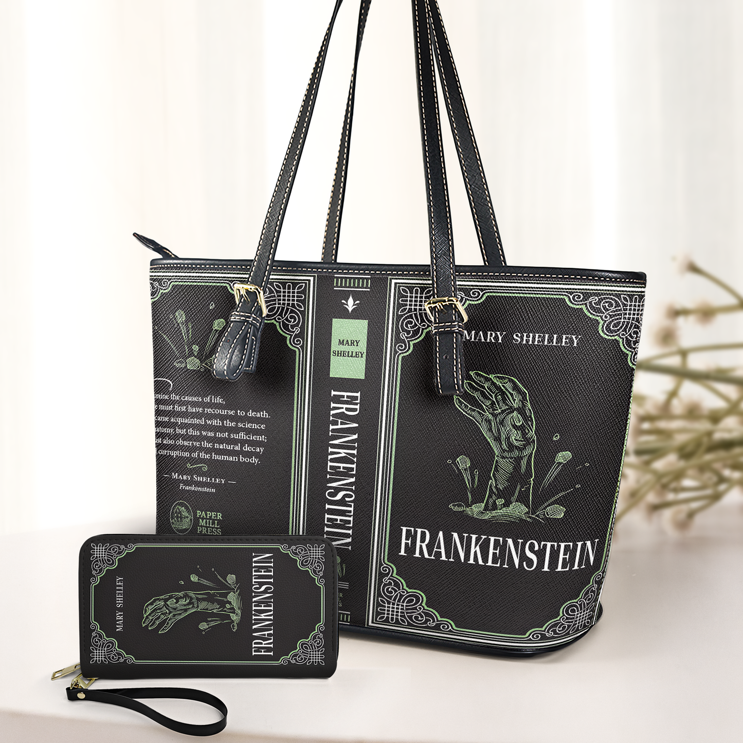Frankenstein Book-Inspired Leather Handbag & Wallet Set