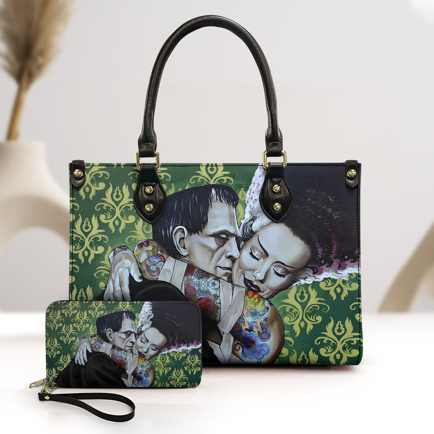 Gothic Romance Leather Handbag – Frankenstein & Bride