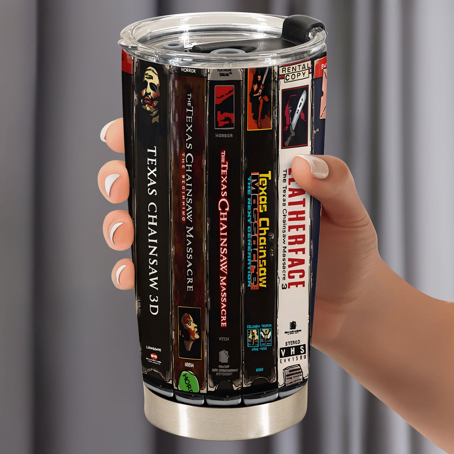Texas Chainsaw Massacre VHS Tumbler – Leatherface Lives On Tumbler 20oz -40z