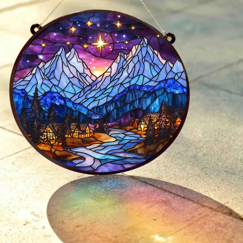 Velaris Stained Glass Suncatcher – Starfall Mountain Village Scene