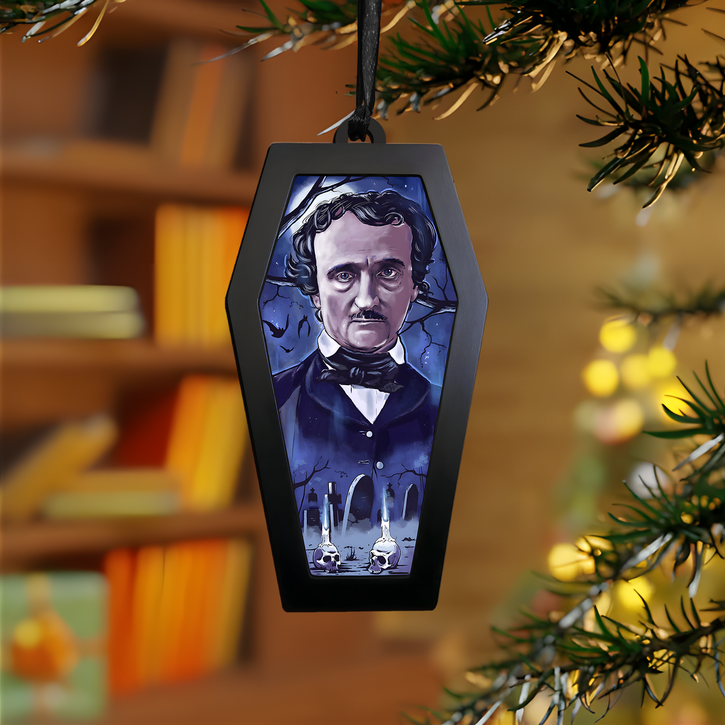 Edgar Allan Poe Graveyard Scene – Acrylic & Wood Ornament