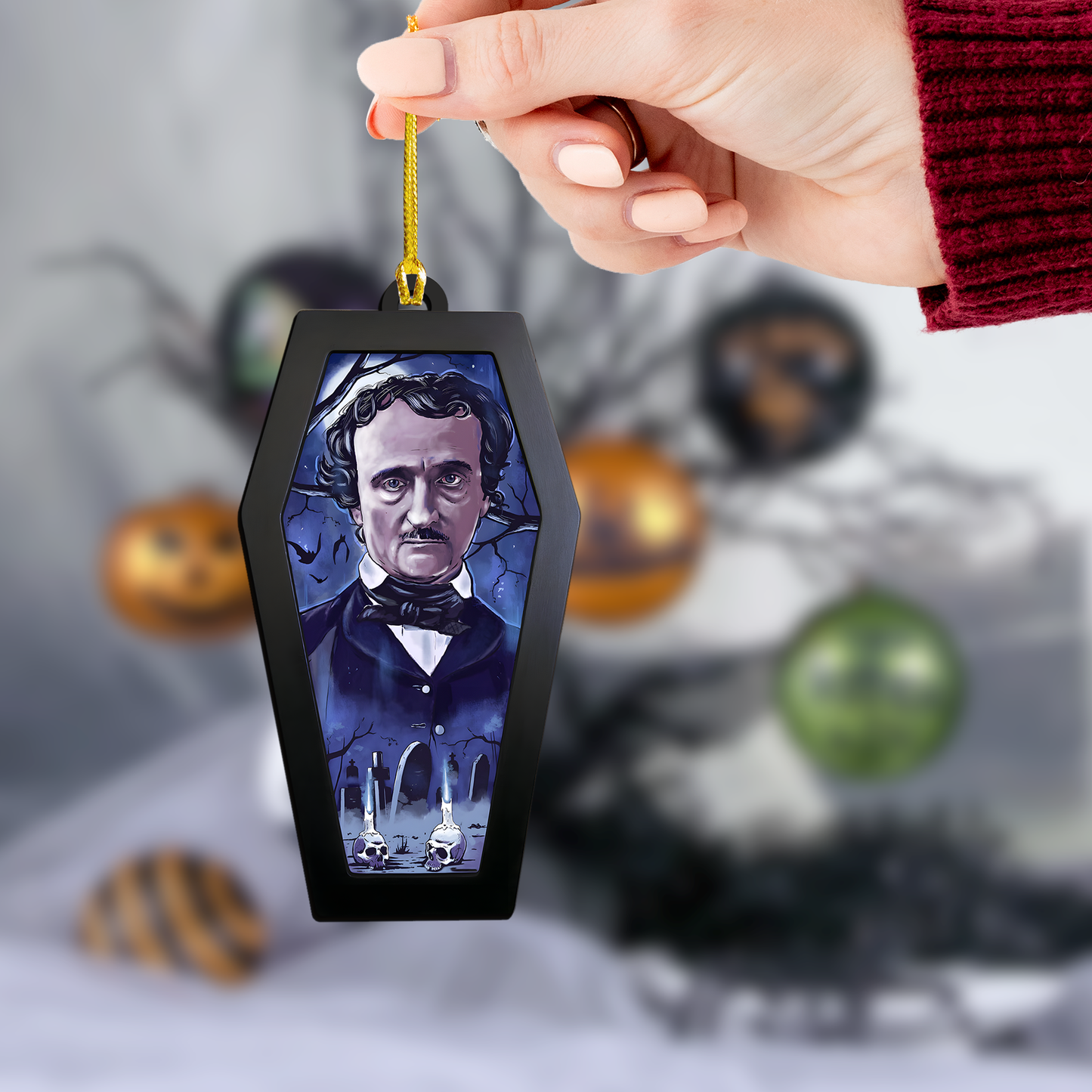Edgar Allan Poe Graveyard Scene – Acrylic & Wood Ornament