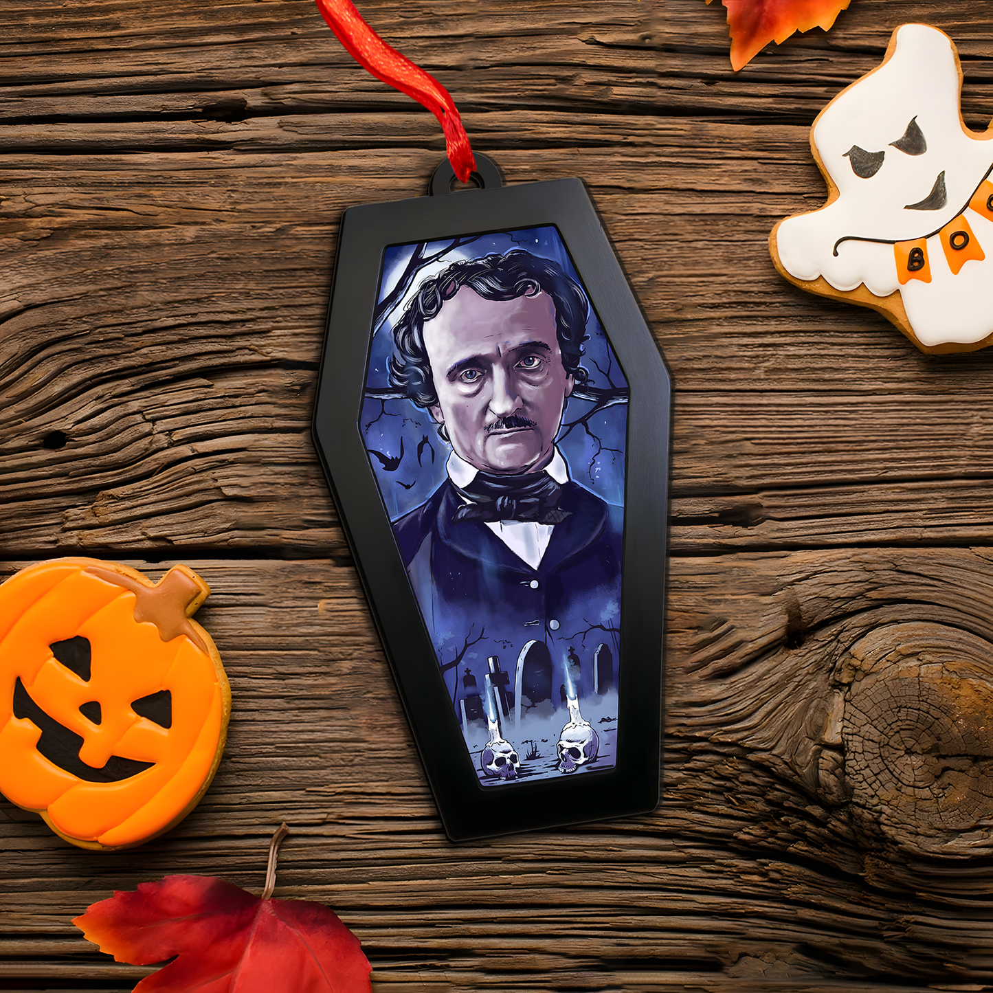 Edgar Allan Poe Graveyard Scene – Acrylic & Wood Ornament