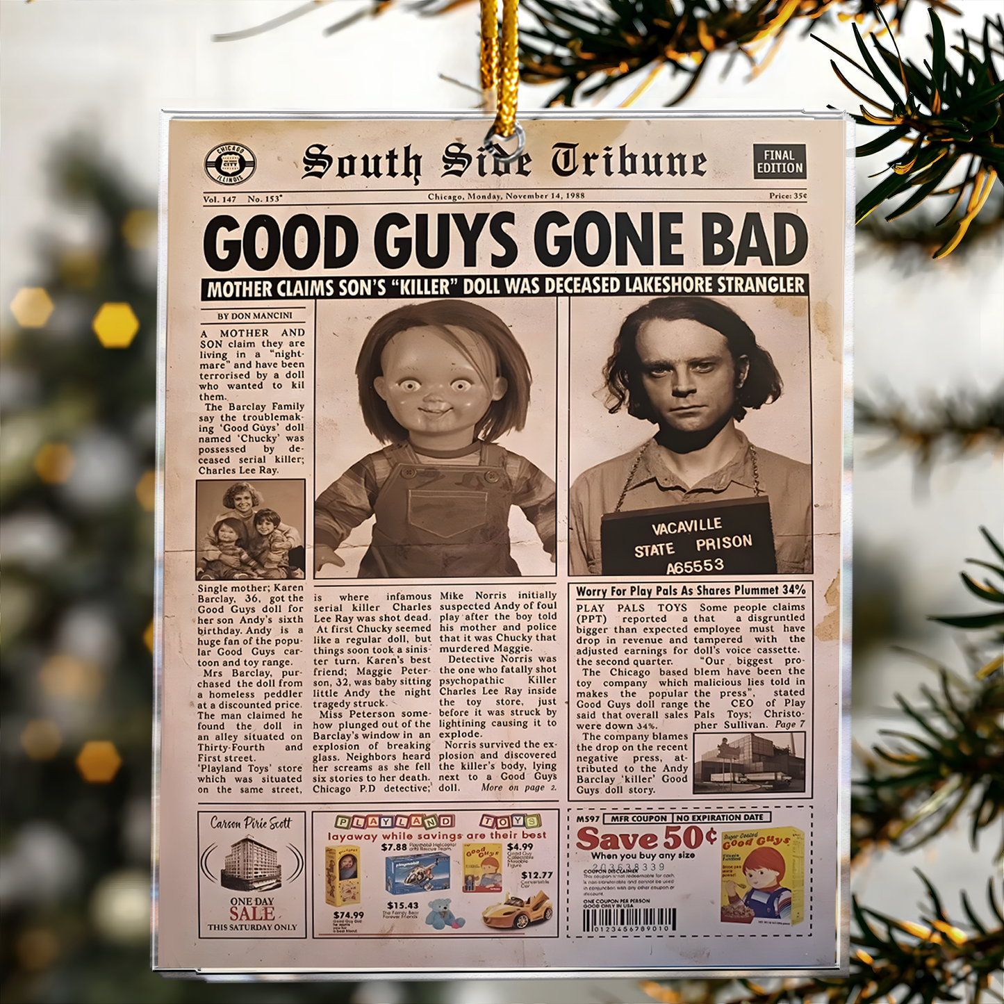 Good Guys Gone Bad Newspaper Design – Acrylic Ornament