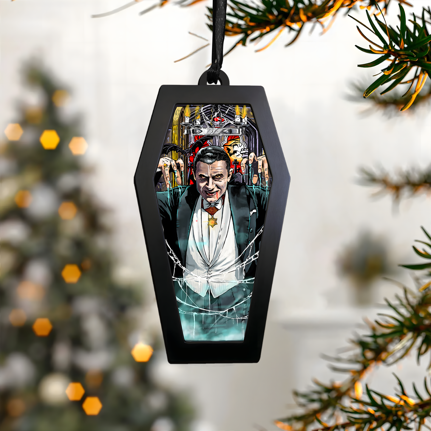 Dracula in Gothic Castle – Acrylic & Wood Ornament