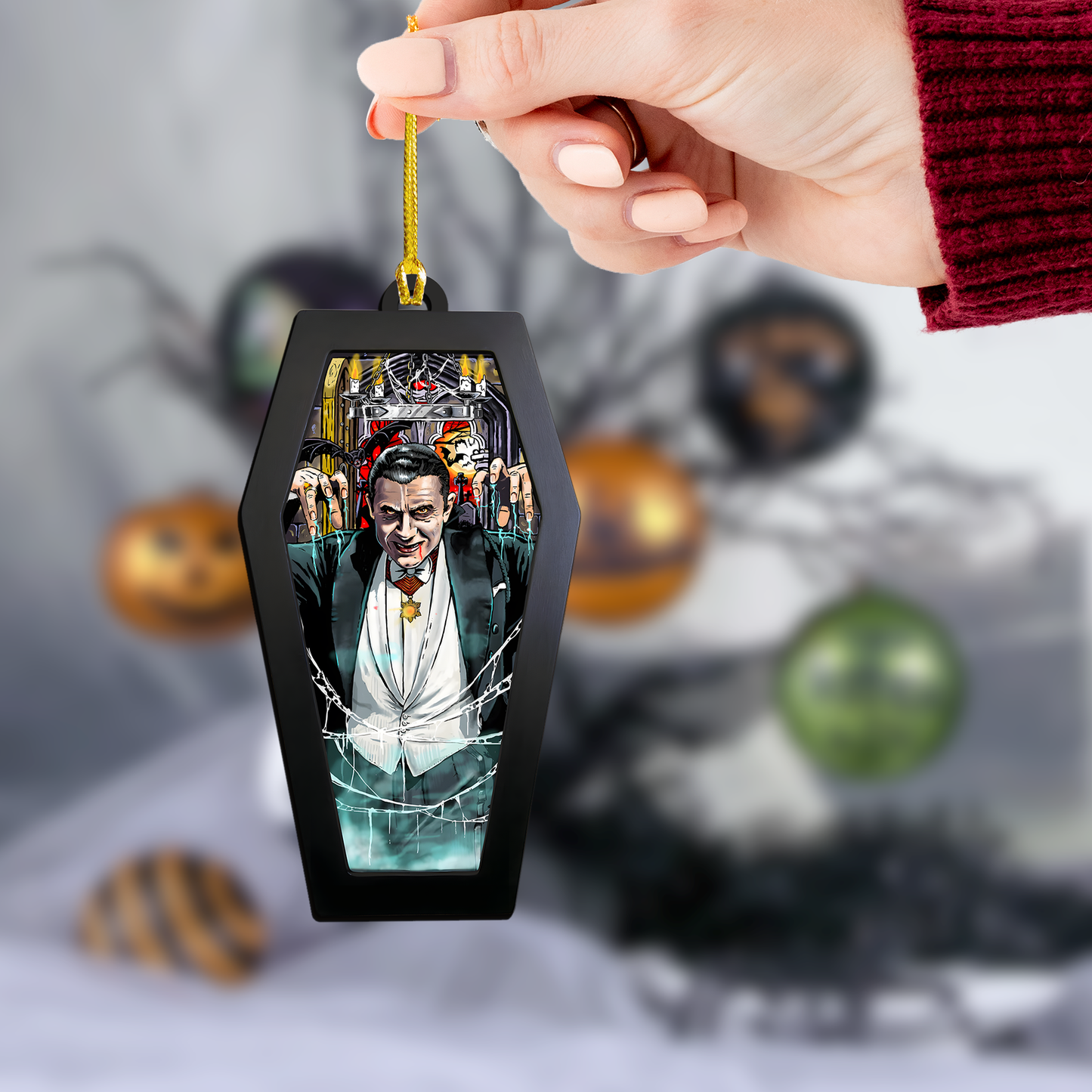Dracula in Gothic Castle – Acrylic & Wood Ornament