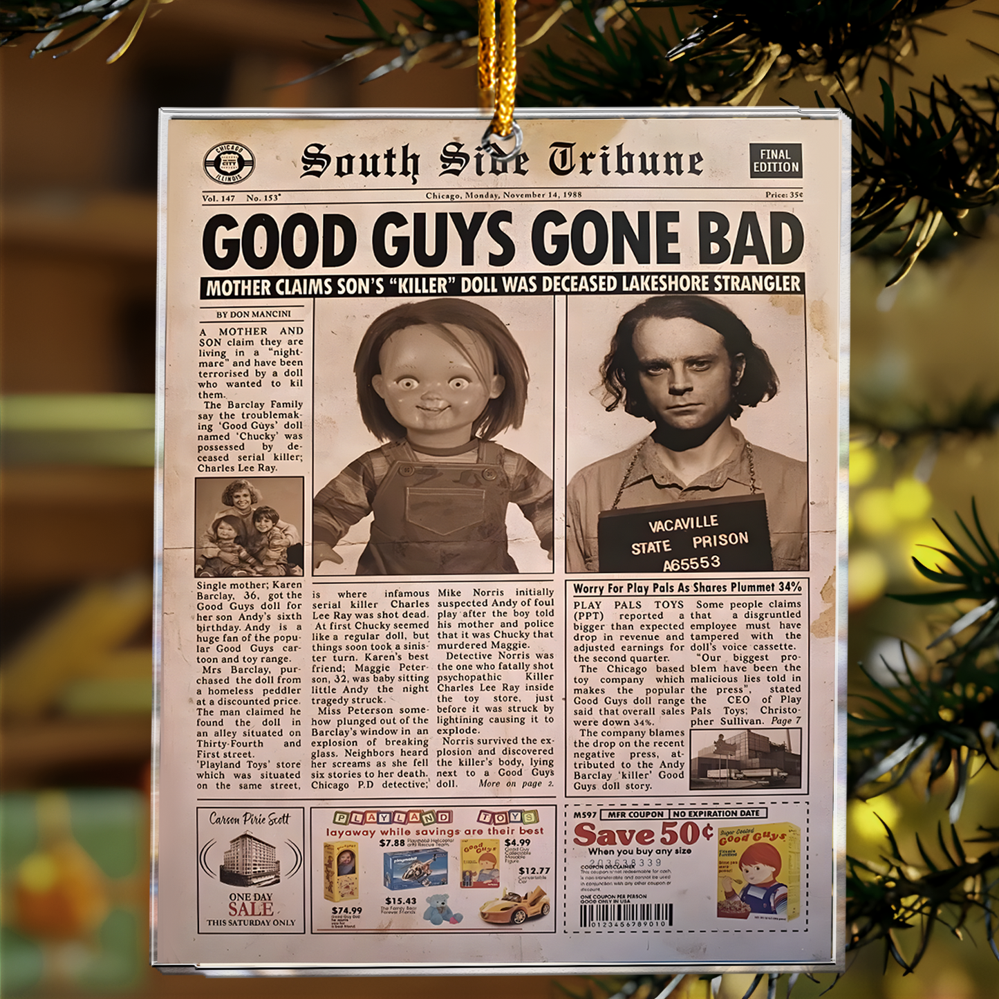 Good Guys Gone Bad Newspaper Design – Acrylic Ornament