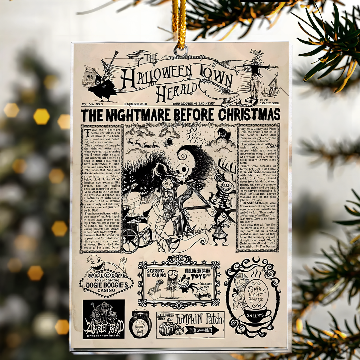 The Nightmare Before Christmas Newspaper Design Acrylic Ornament
