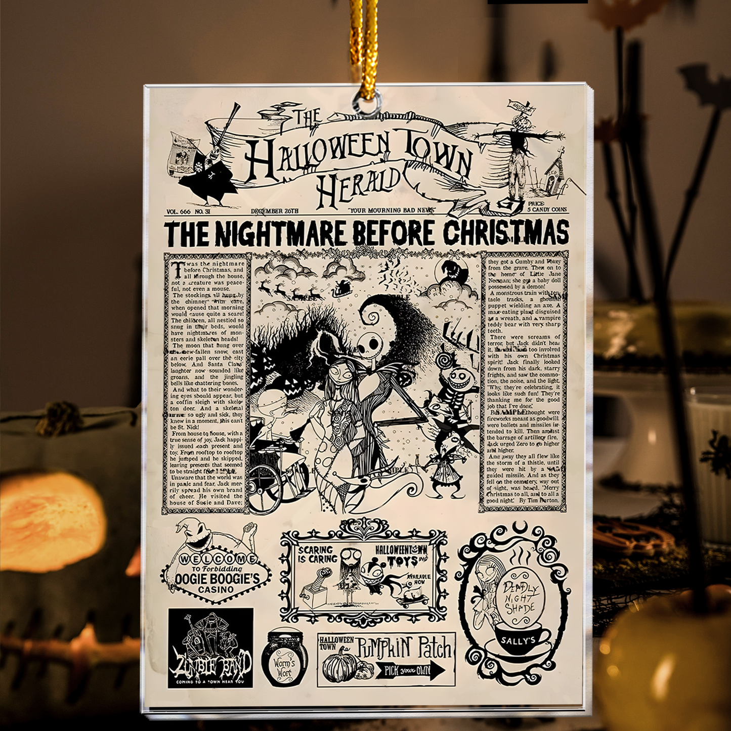 The Nightmare Before Christmas Newspaper Design Acrylic Ornament