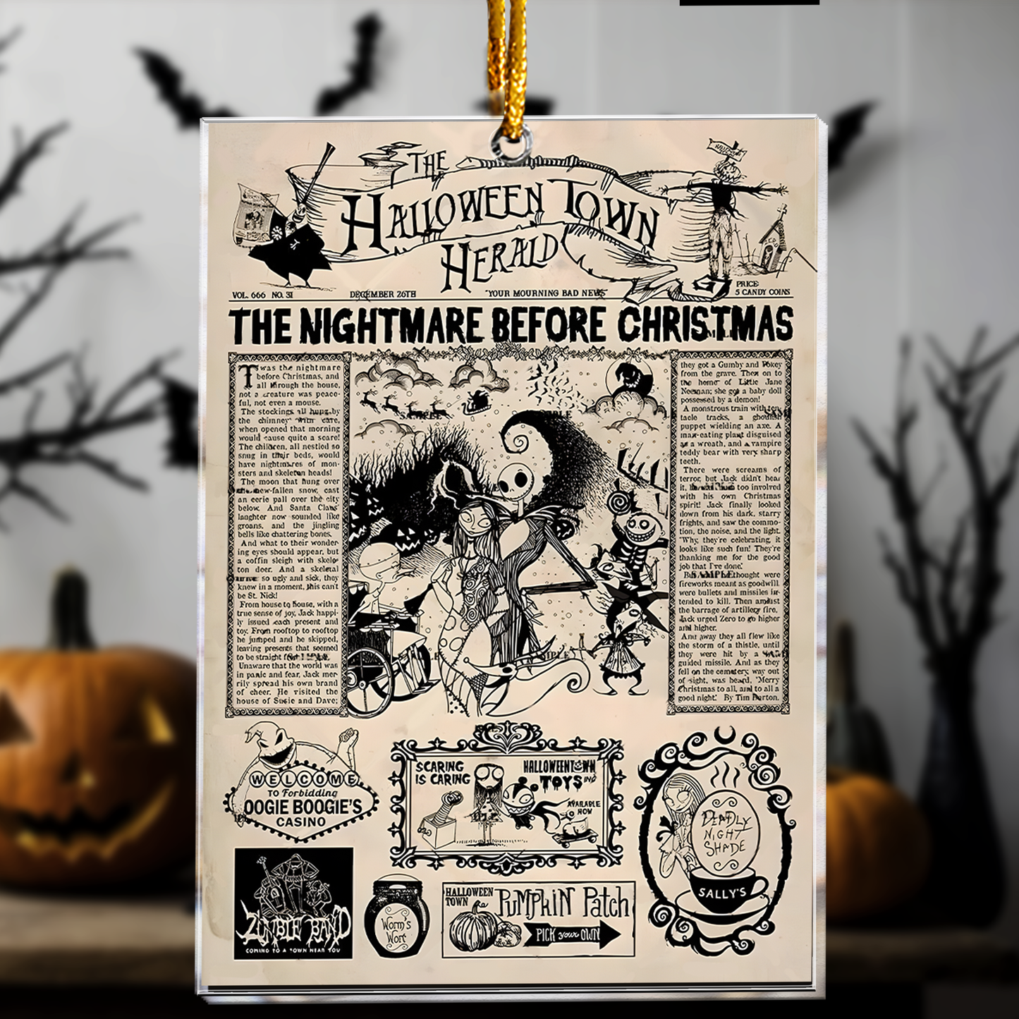 The Nightmare Before Christmas Newspaper Design Acrylic Ornament