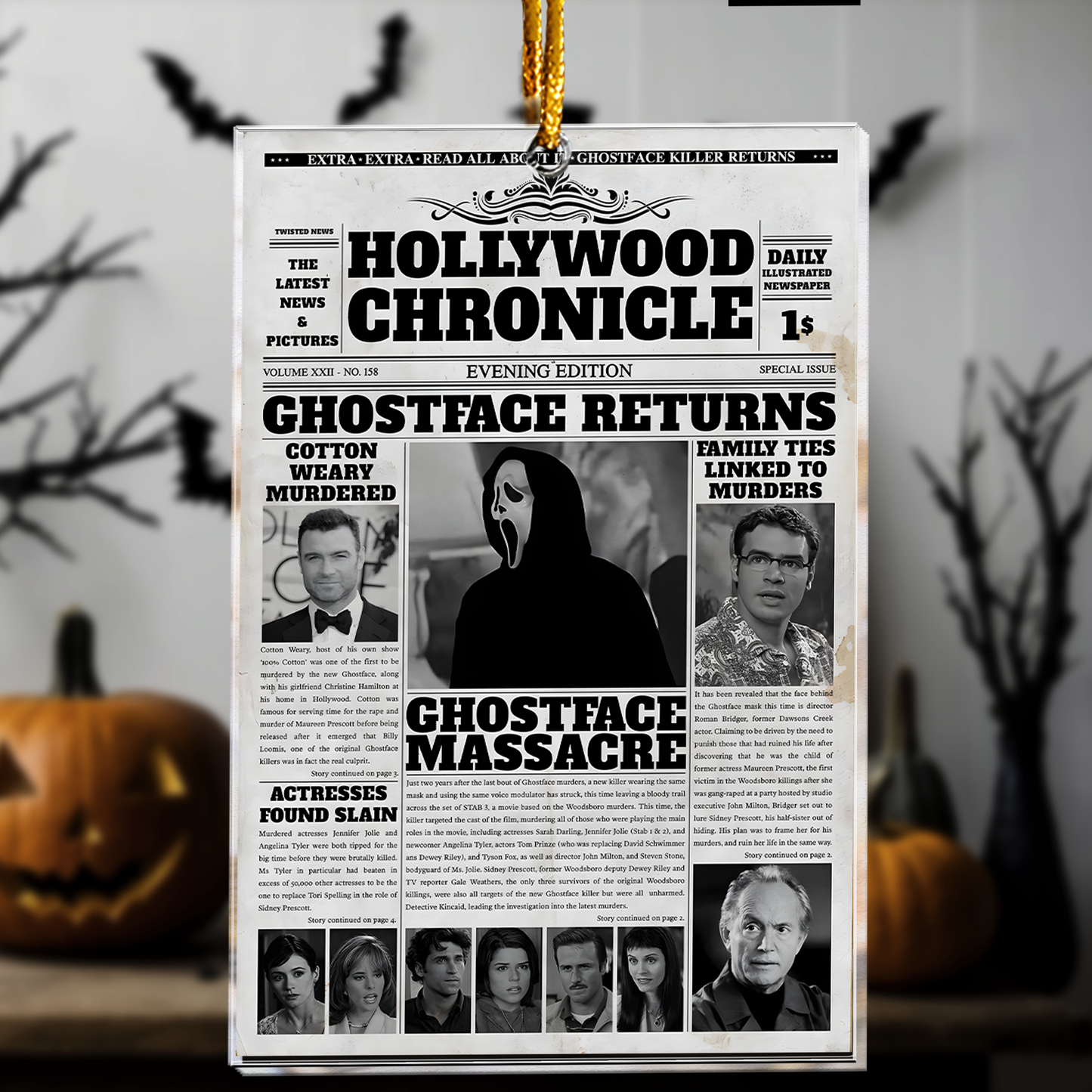 Ghostface Returns Newspaper Design – Acrylic Ornament