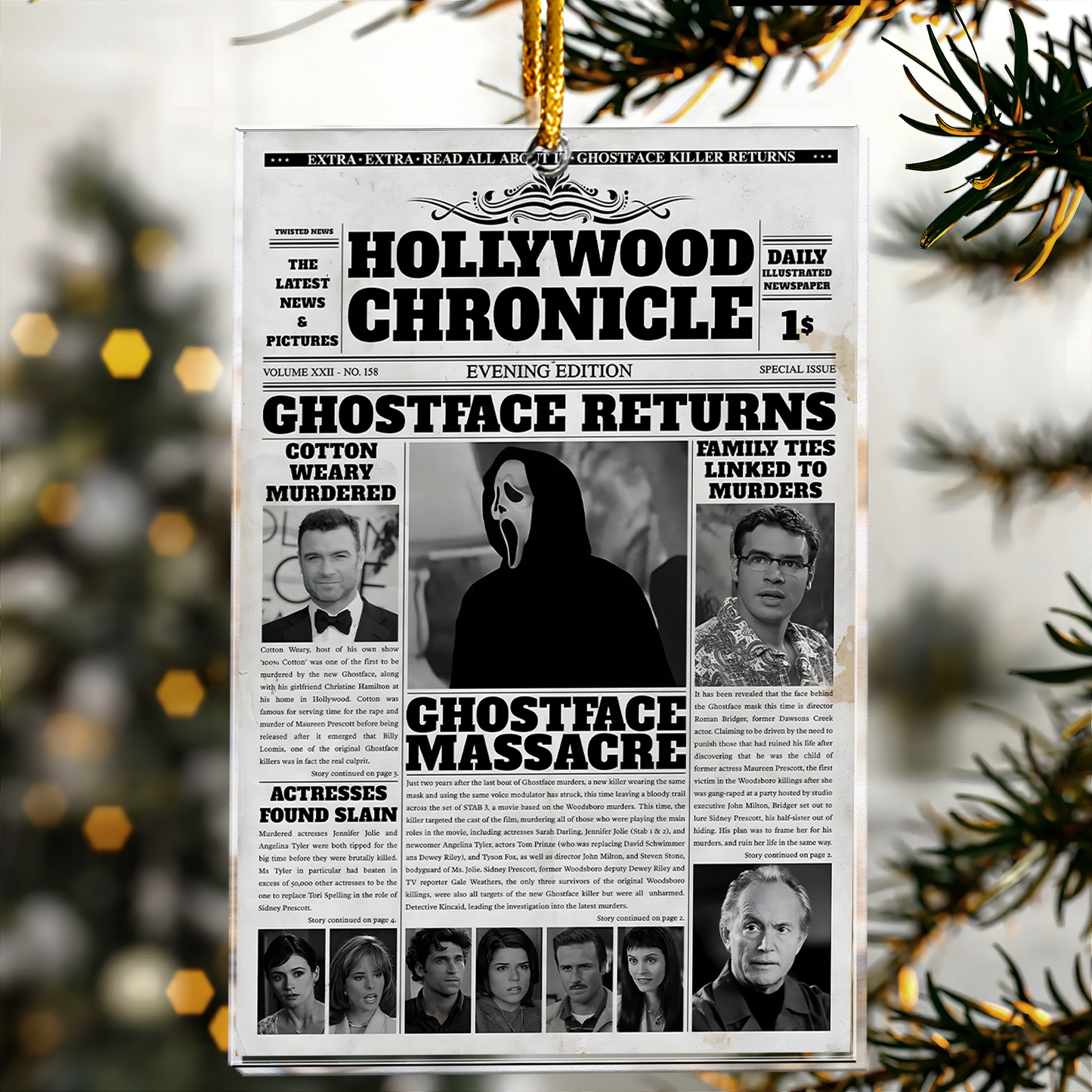 Ghostface Returns Newspaper Design – Acrylic Ornament