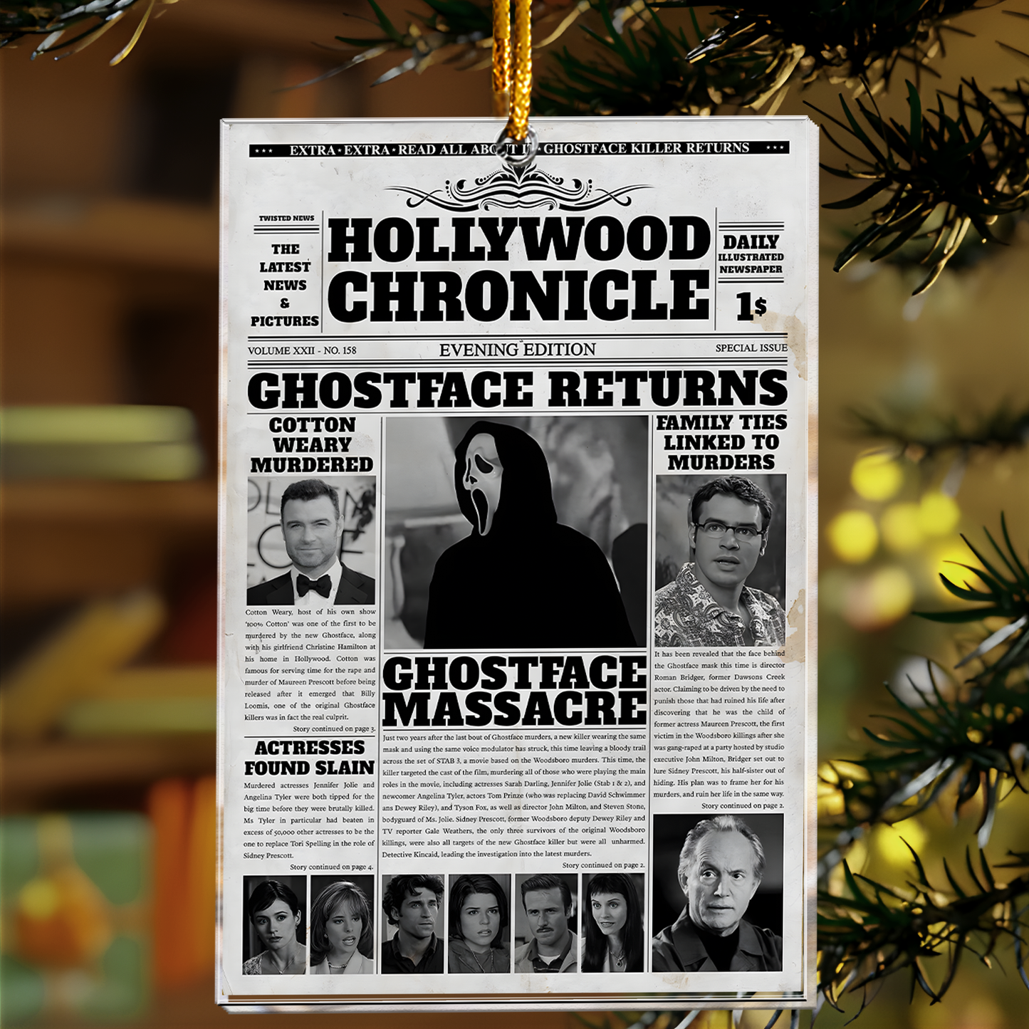Ghostface Returns Newspaper Design – Acrylic Ornament