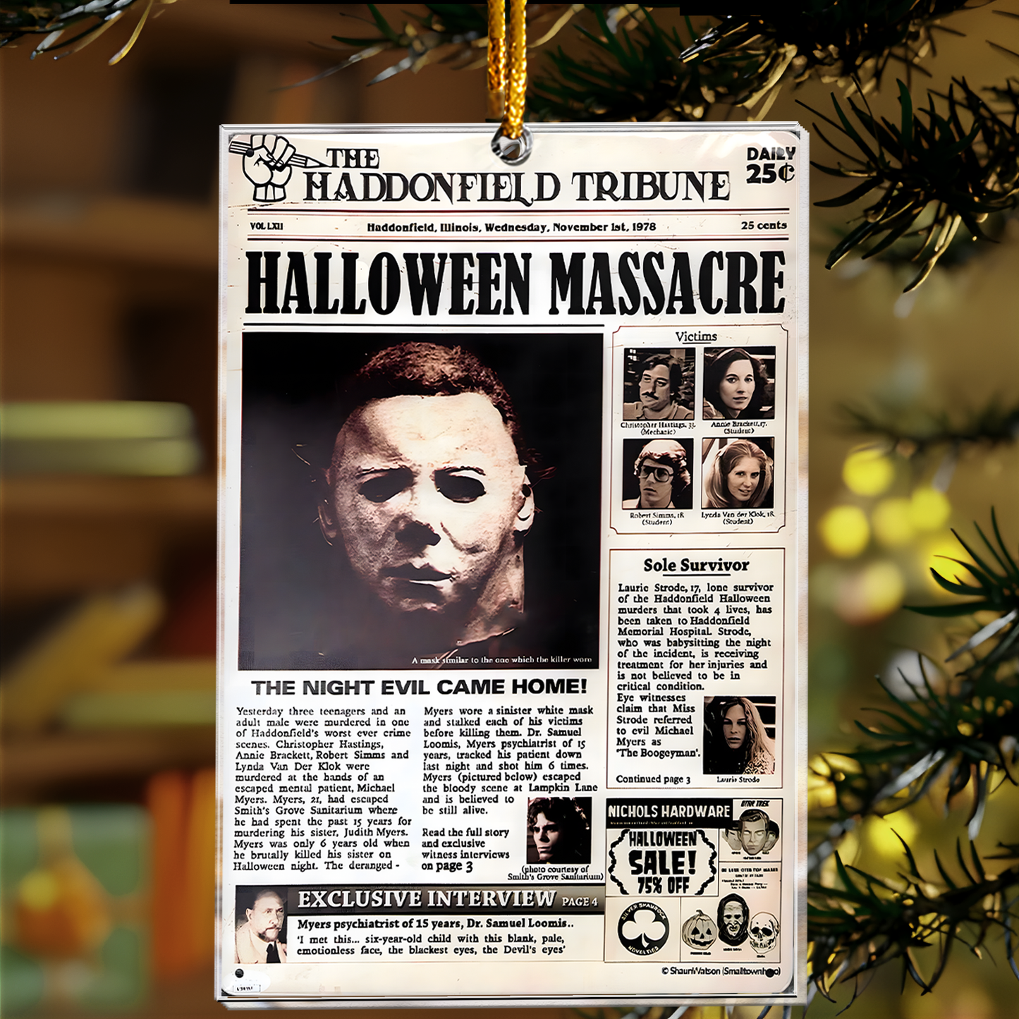 Halloween Massacre Newspaper Acrylic Ornament