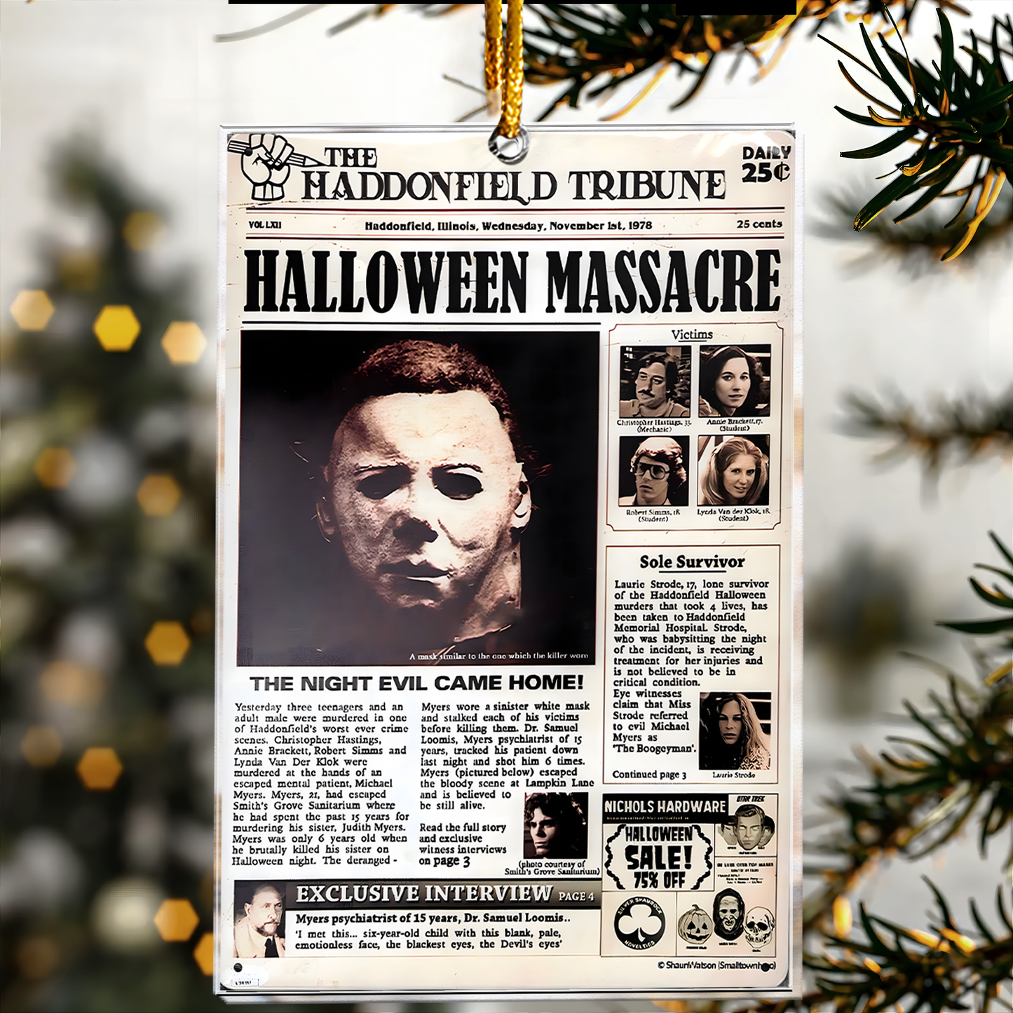 Halloween Massacre Newspaper Acrylic Ornament