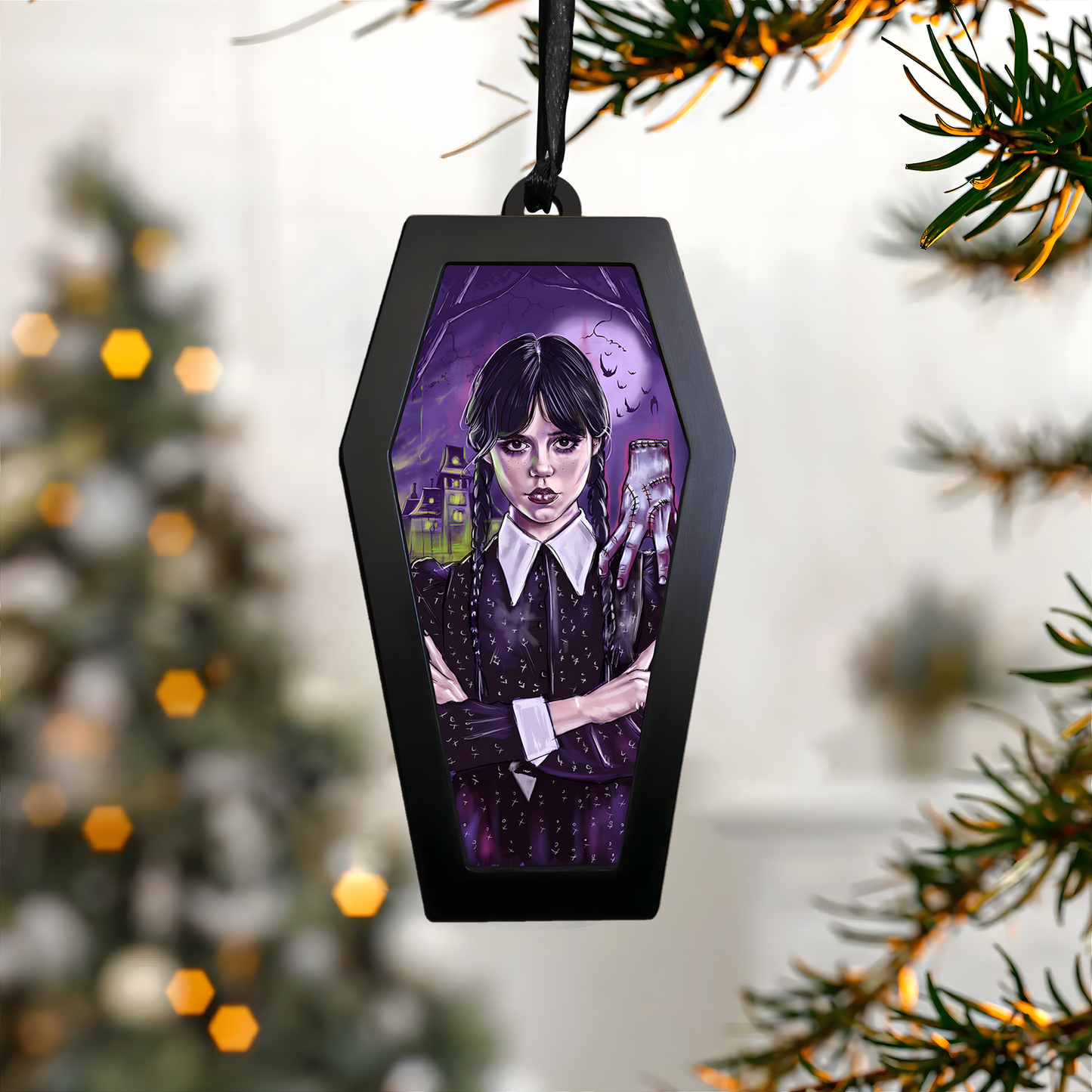 Wednesday Addams & Thing – Acrylic & Wood Ornament