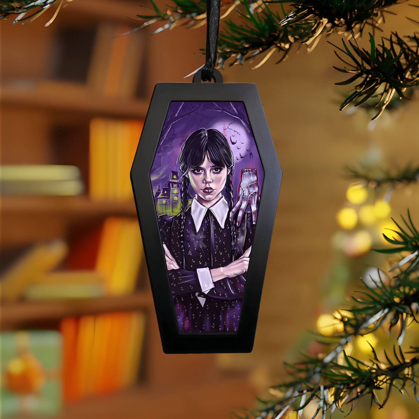 Wednesday Addams & Thing – Acrylic & Wood Ornament