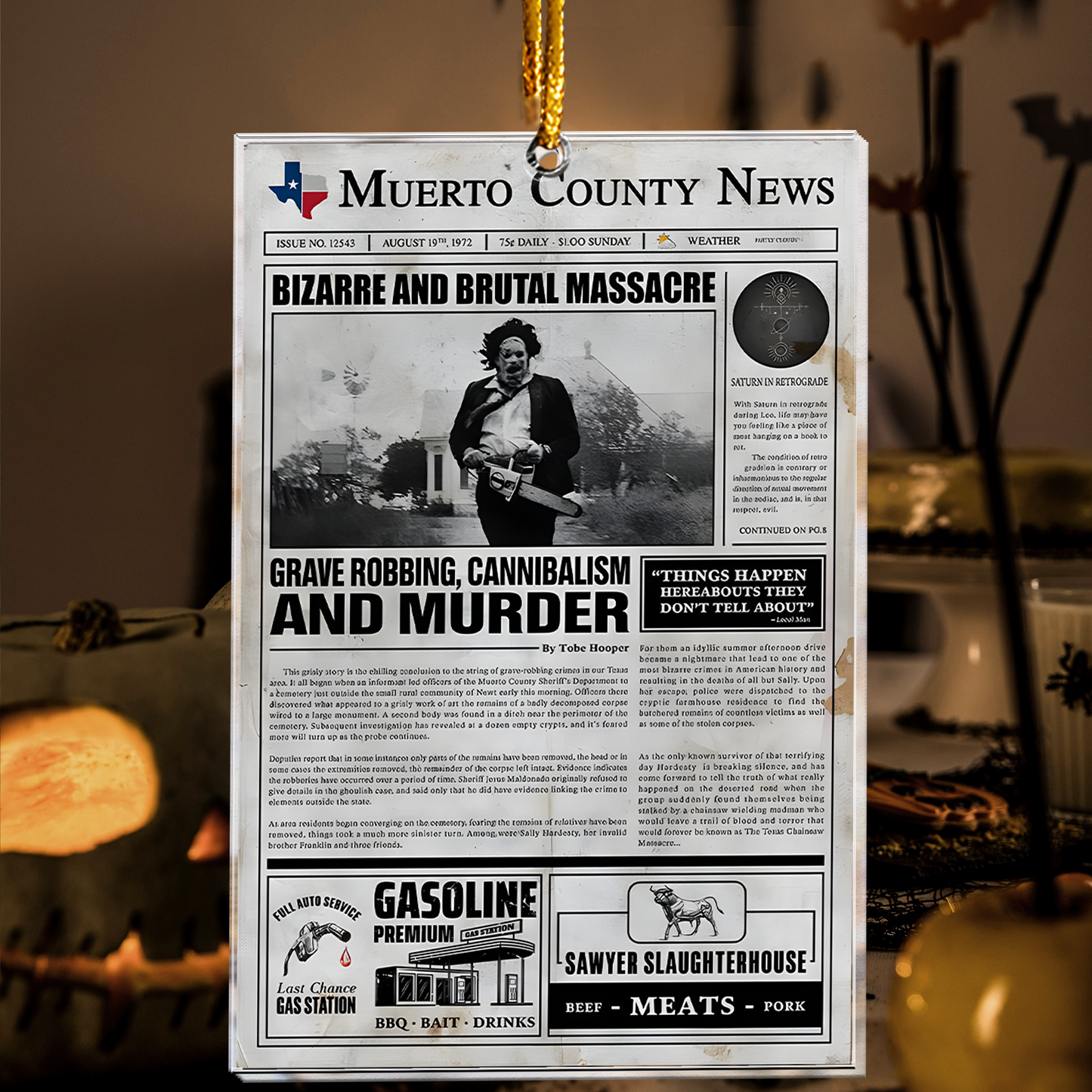 Texas Chainsaw Massacre Newspaper Acrylic Ornament