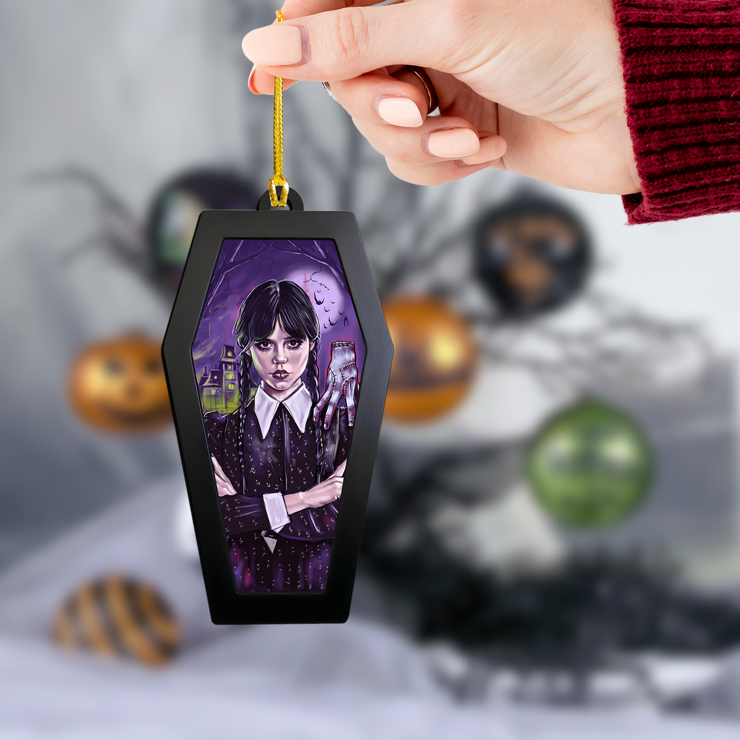 Wednesday Addams & Thing – Acrylic & Wood Ornament