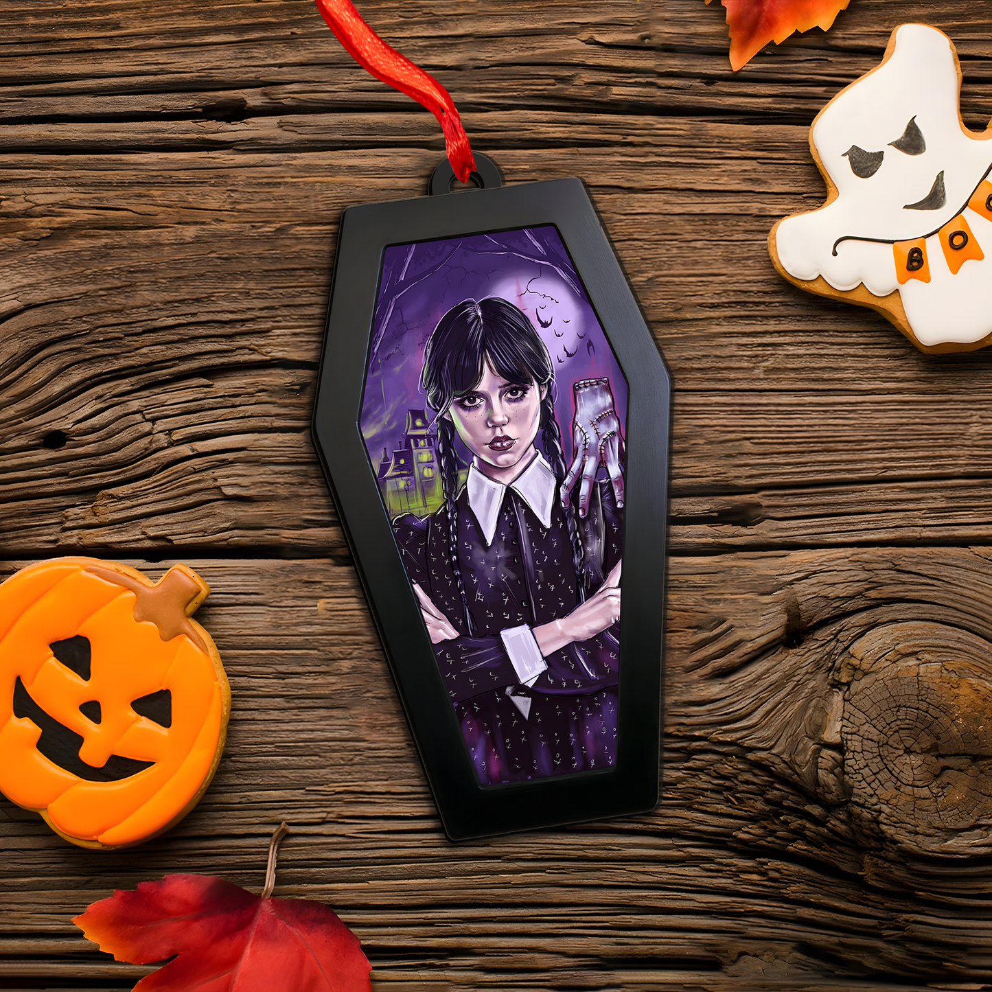 Wednesday Addams & Thing – Acrylic & Wood Ornament