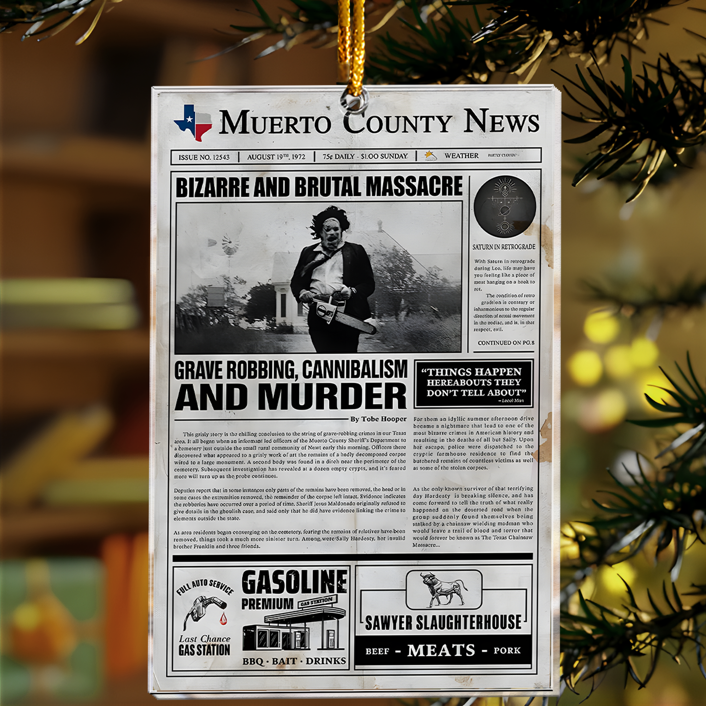 Texas Chainsaw Massacre Newspaper Acrylic Ornament