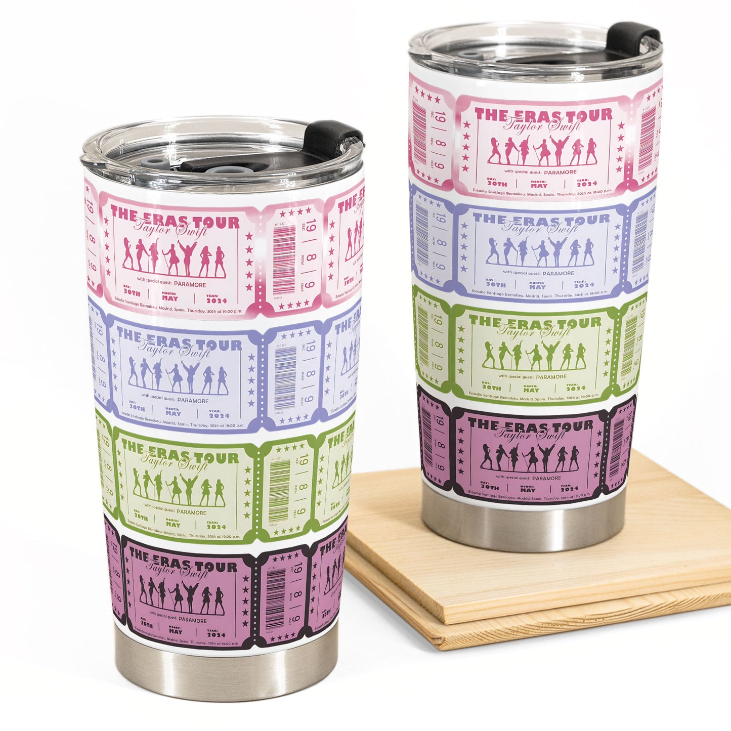 Taylor Swift “The Eras Tour” Concert Ticket Tumbler – Colorful Collectible Design