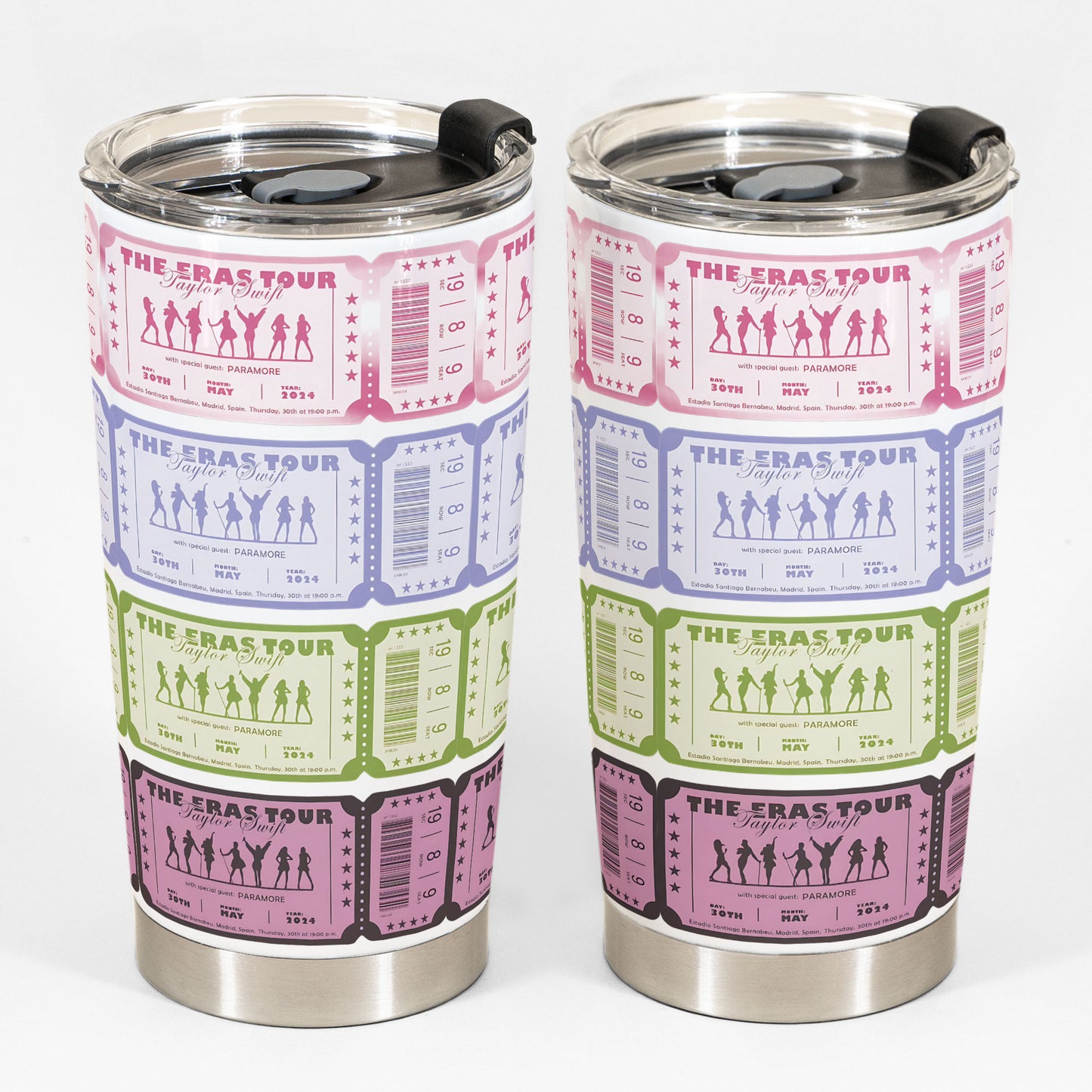 Taylor Swift “The Eras Tour” Concert Ticket Tumbler – Colorful Collectible Design
