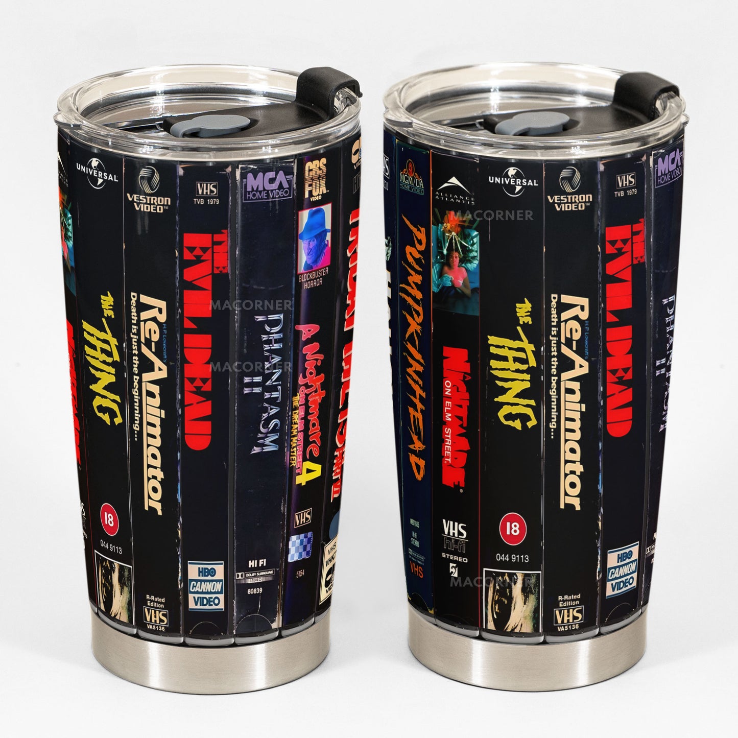Classic VHS Horror Tumbler – 80s Slasher & Monster Madness Tumbler 20oz 40oz