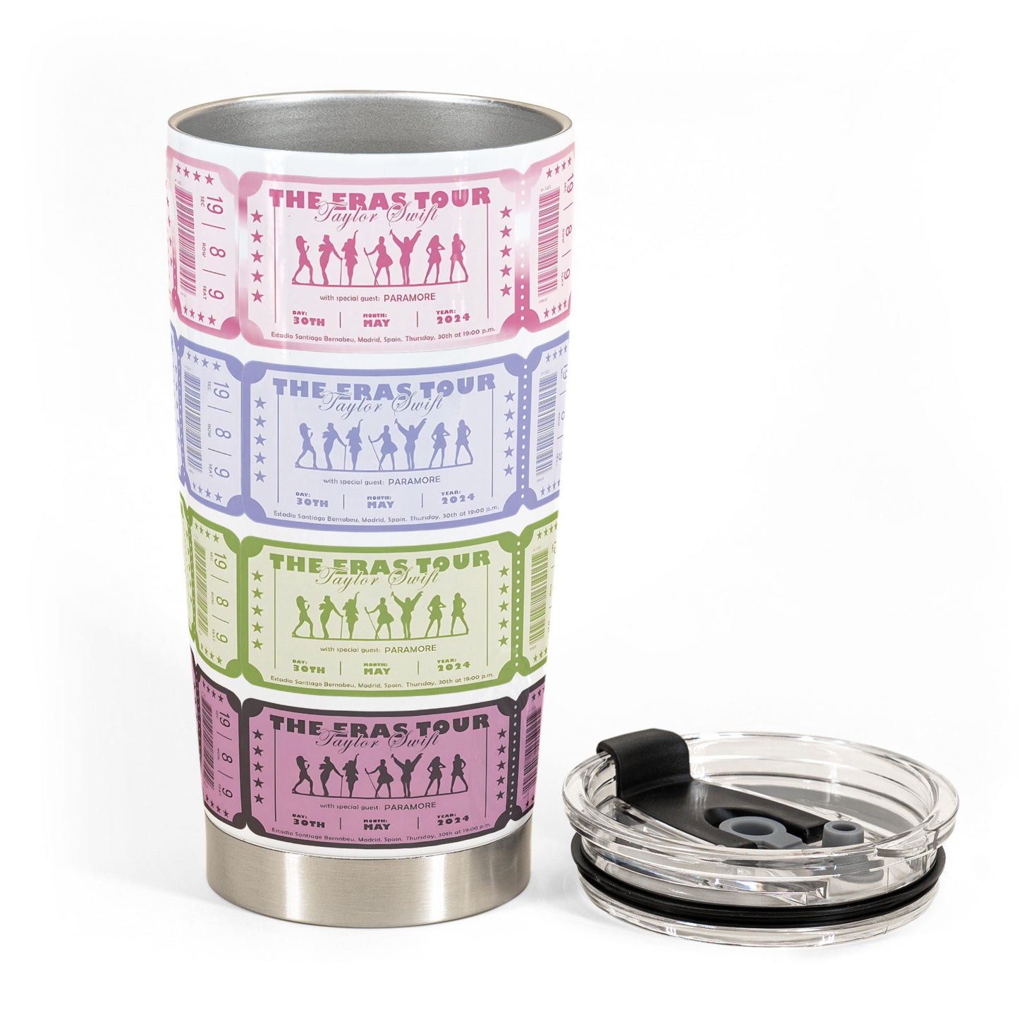 Taylor Swift “The Eras Tour” Concert Ticket Tumbler – Colorful Collectible Design