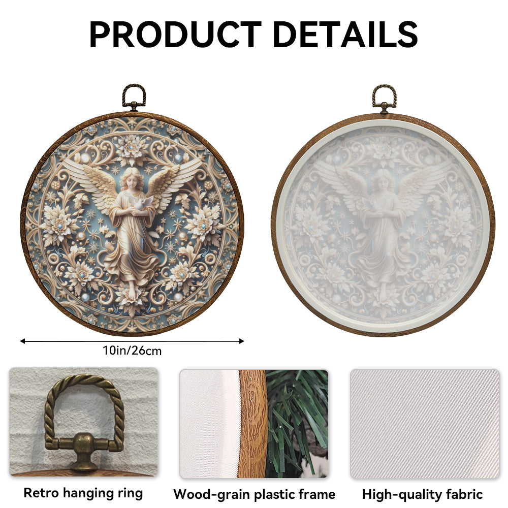 Heavenly Harmony Framed Round Wall Art – Paper Sculpture Style Angelic Décor