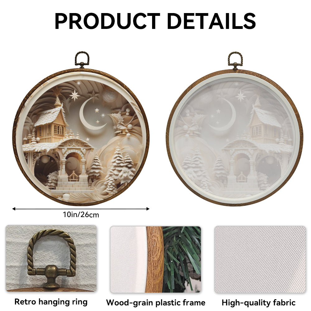 Silent Night Chapel Framed Round Wall Art – Paper Sculpture Style Christmas Décor