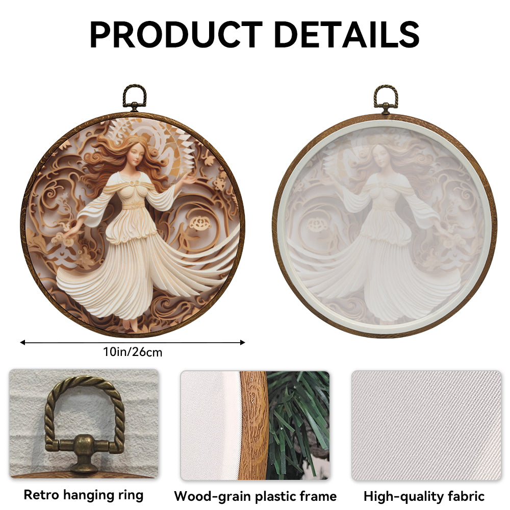 Angel of Grace Framed Round Wall Art – Paper Sculpture Style Spiritual Home Décor