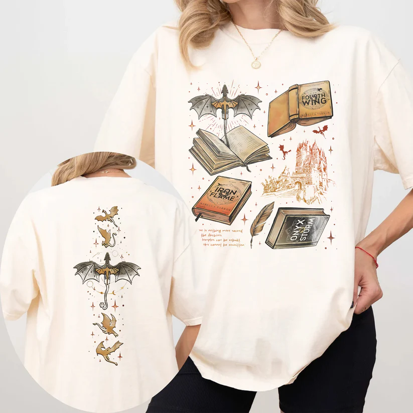 Fourth Wing Comfort Colors Graphic Tee – Bookish Dragon Fantasy Tshirt