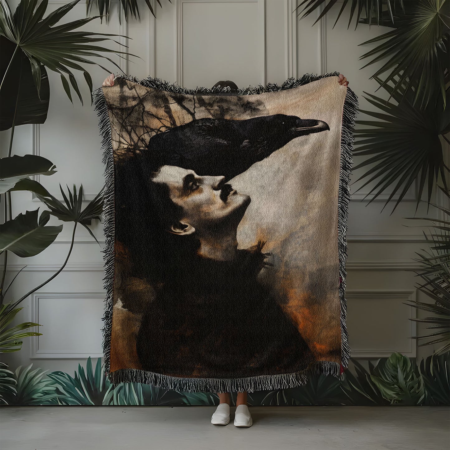 Edgar Allan Poe & The Raven Woven Blanket – Gothic Literary Art Throw