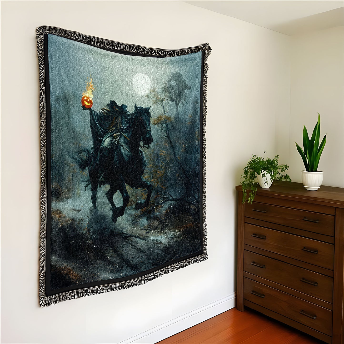 Headless Horseman Gothic Halloween Woven Blanket