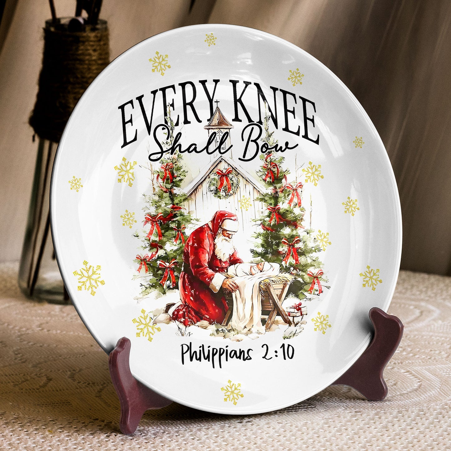 Every Knee Shall Bow" Christmas Plate | Philippians 2:10 Nativity Decor