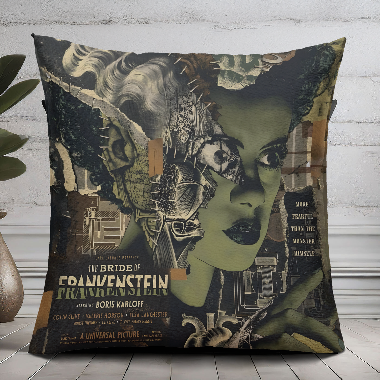 The Bride of Frankenstein Horror Movie Pillow