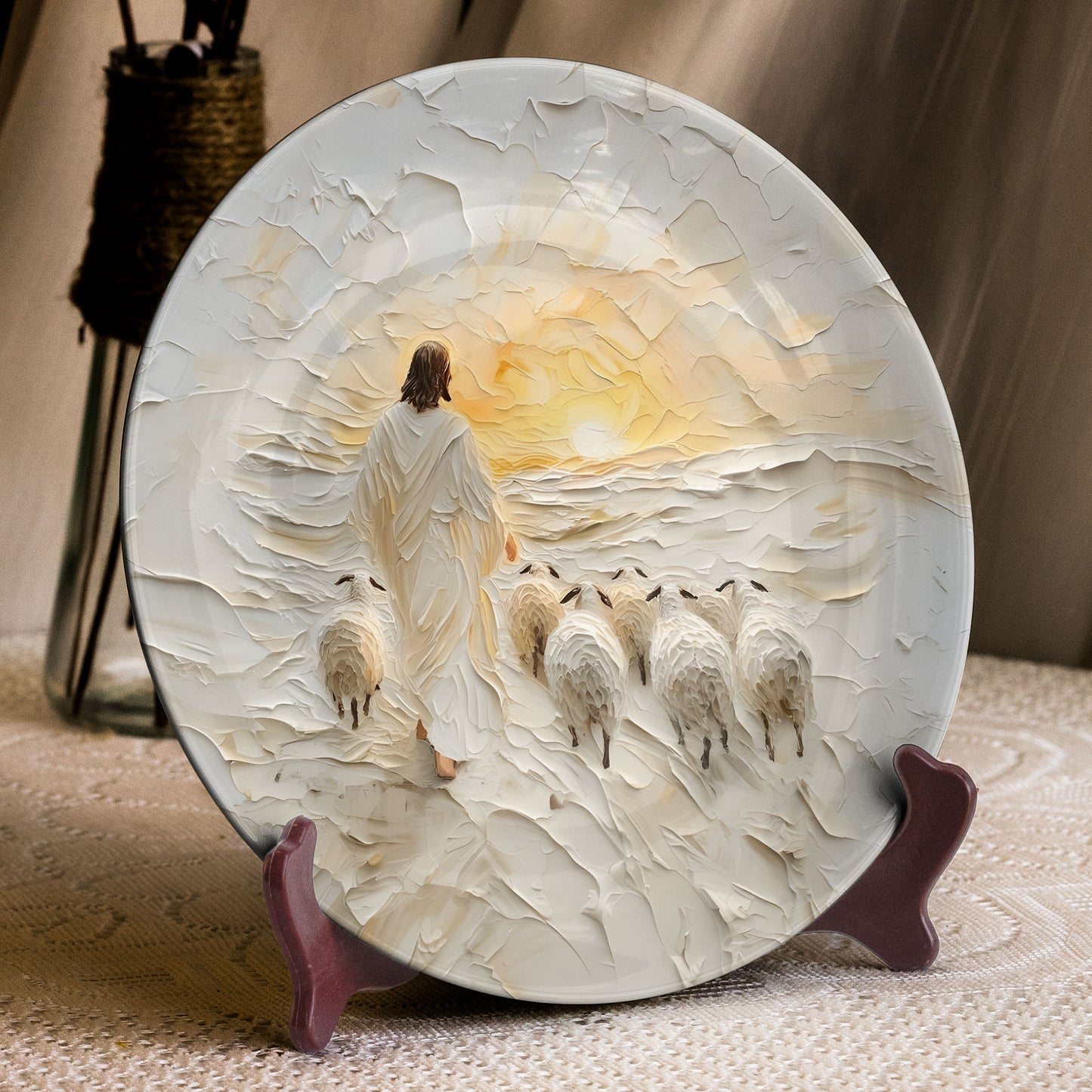 The Good Shepherd Religious Plate | Jesus Leading Sheep Wall Art