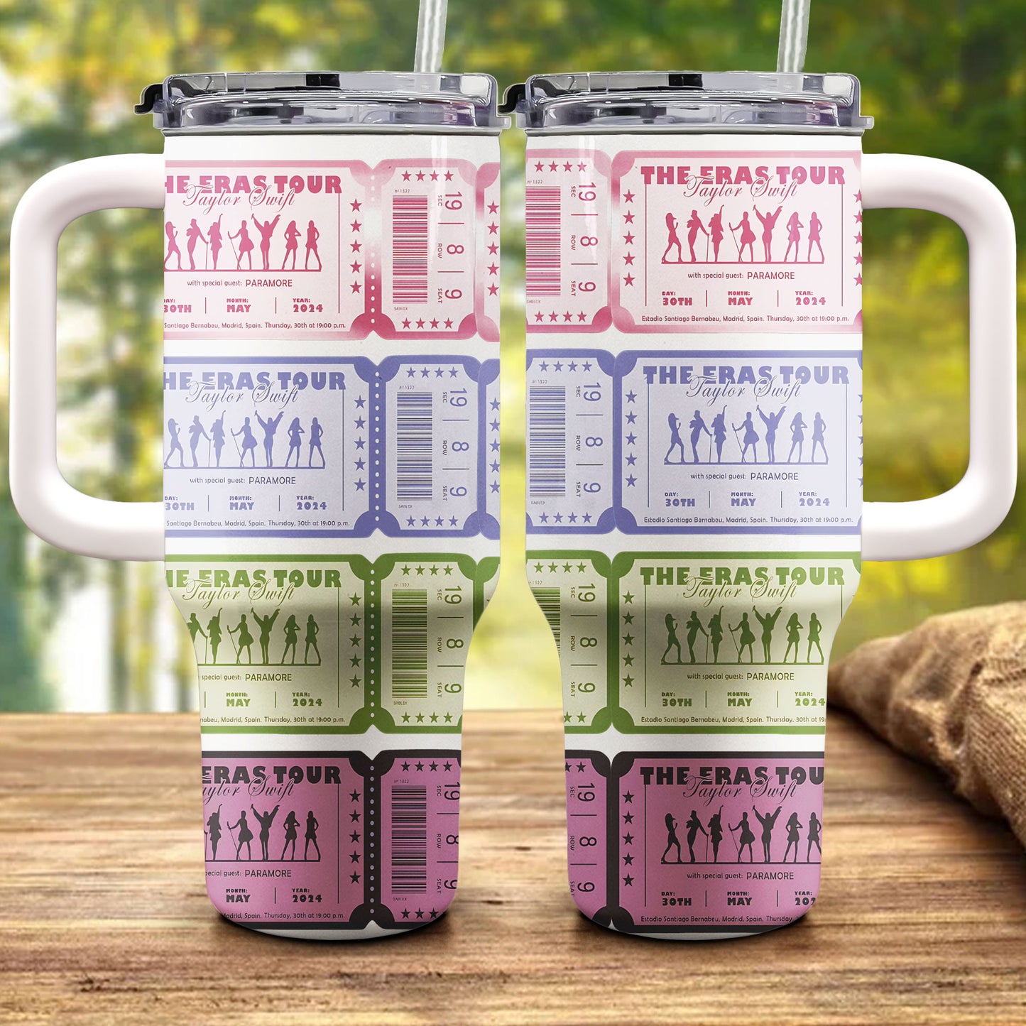 Taylor Swift “The Eras Tour” Concert Ticket Tumbler – Colorful Collectible Design