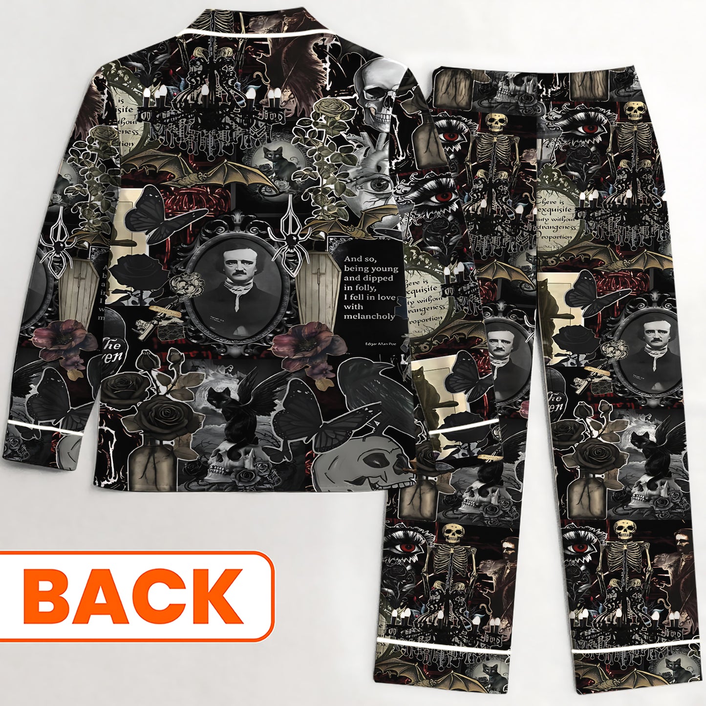 Gothic Edgar Allan Poe The Raven Satin Pajamas Set